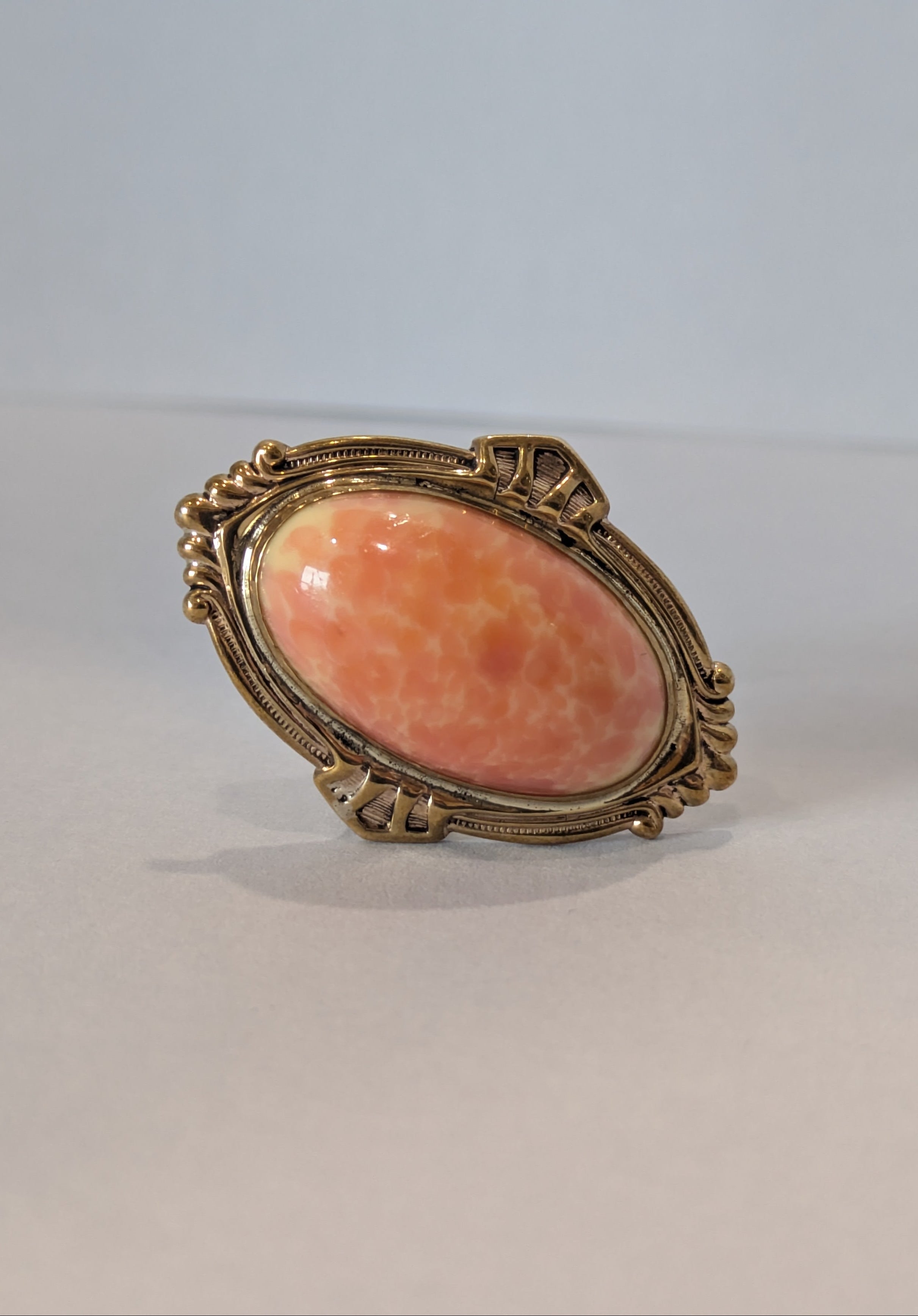 Victorian Coral Glass Ornate Ring