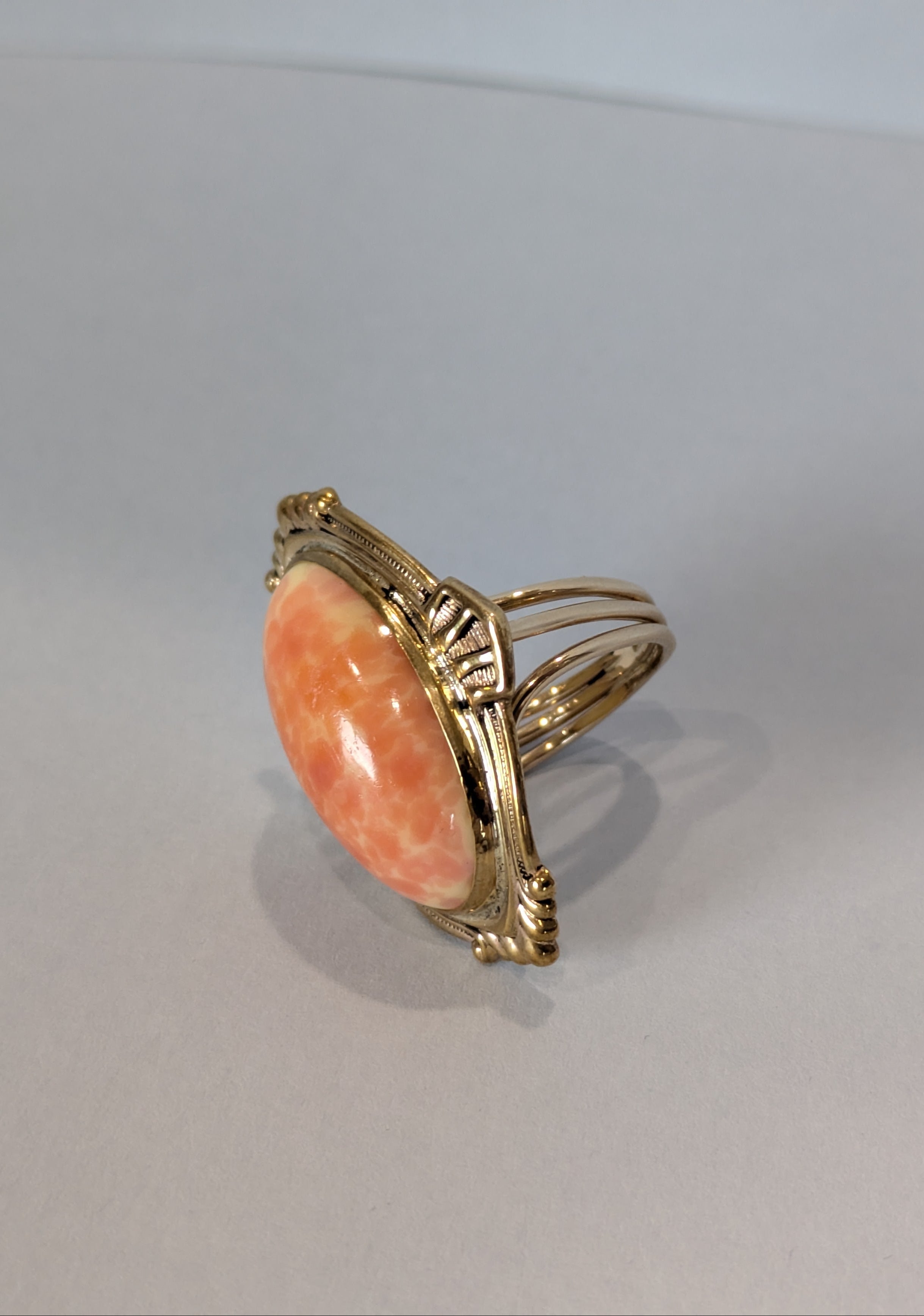Victorian Coral Glass Ornate Ring