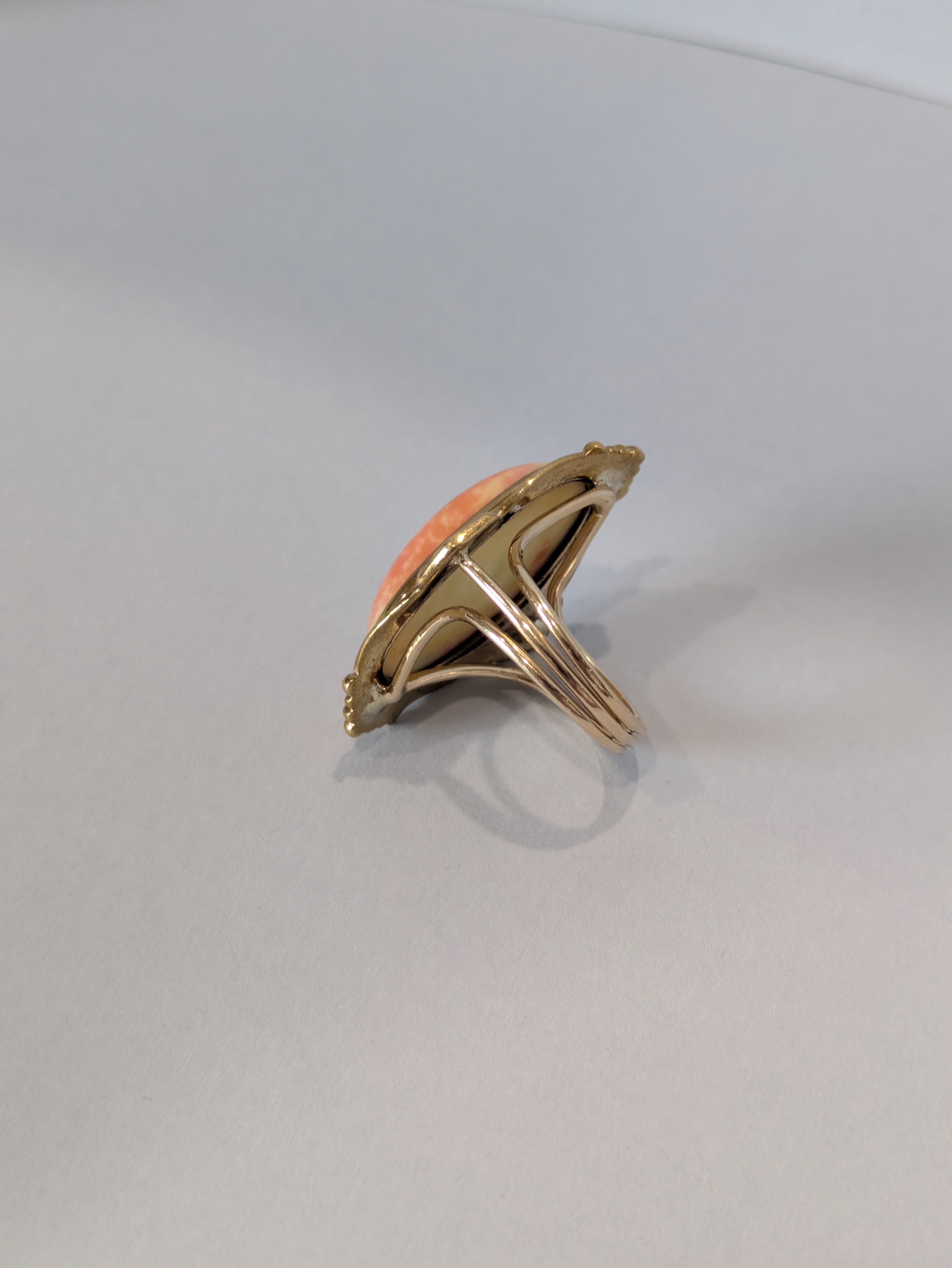 Victorian Coral Glass Ornate Ring