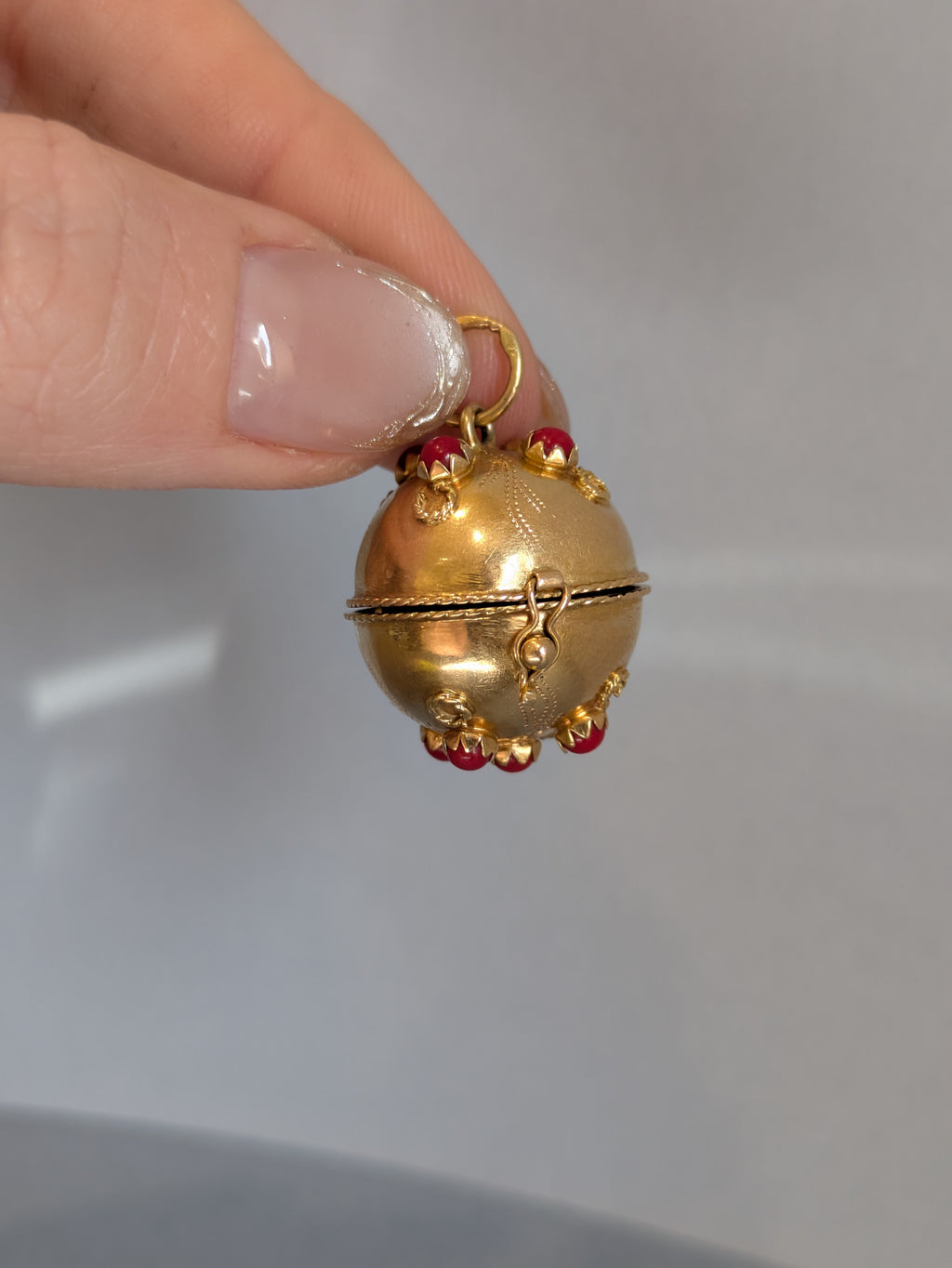 Red Stone and Gold Ball Locket