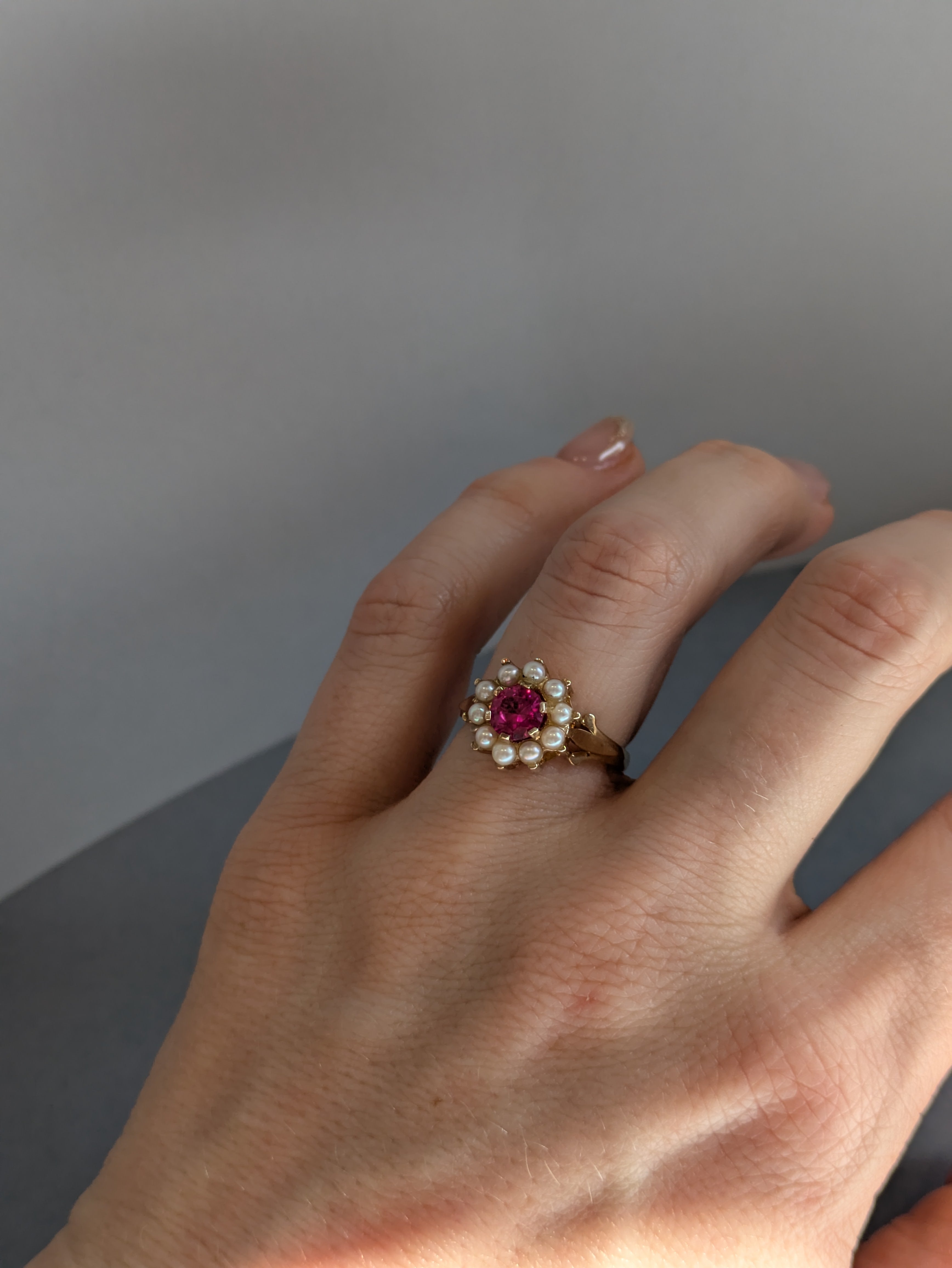 Pink Sapphire and Pearl Ring