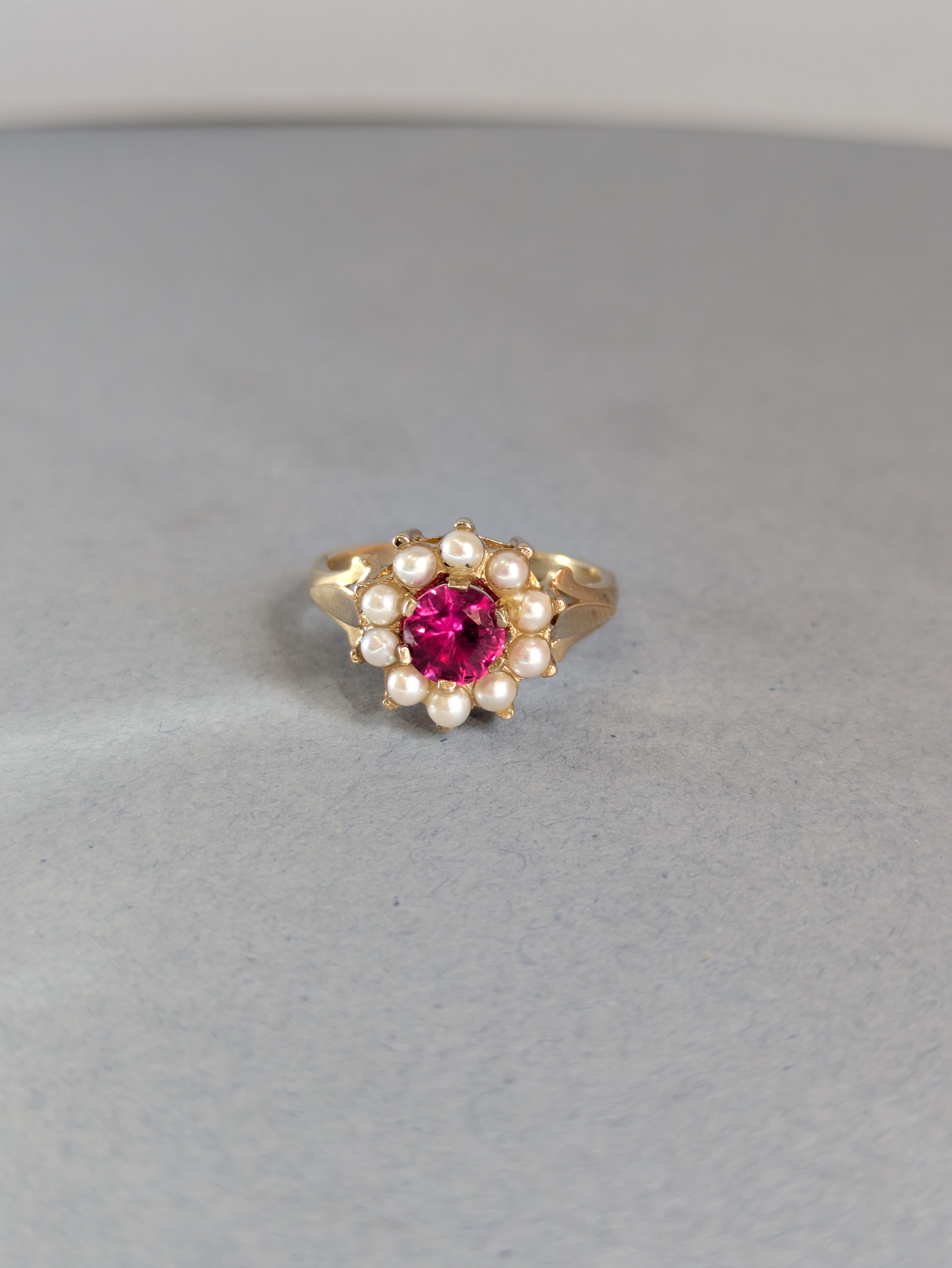 Pink Sapphire and Pearl Ring