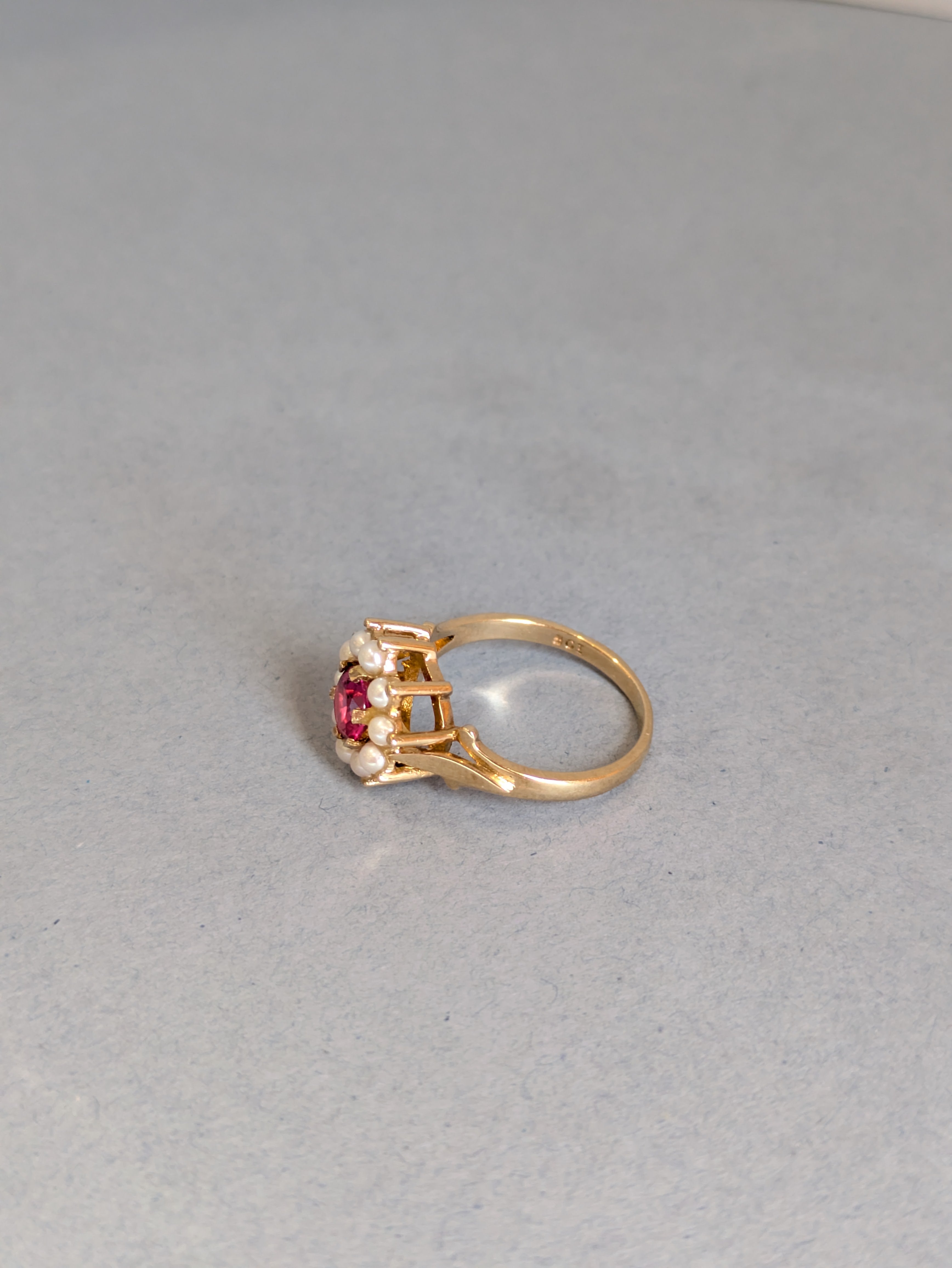 Pink Sapphire and Pearl Ring