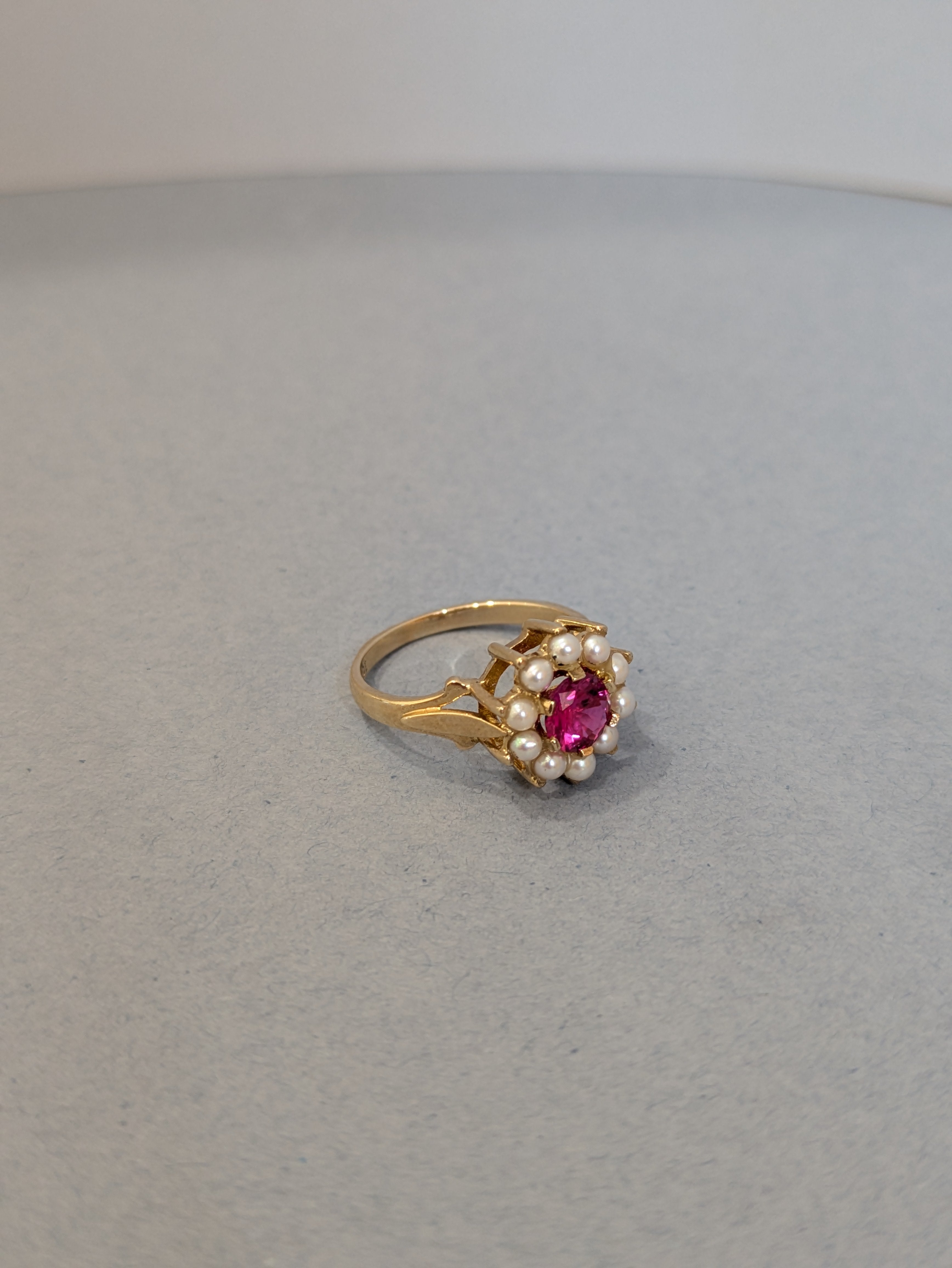 Pink Sapphire and Pearl Ring