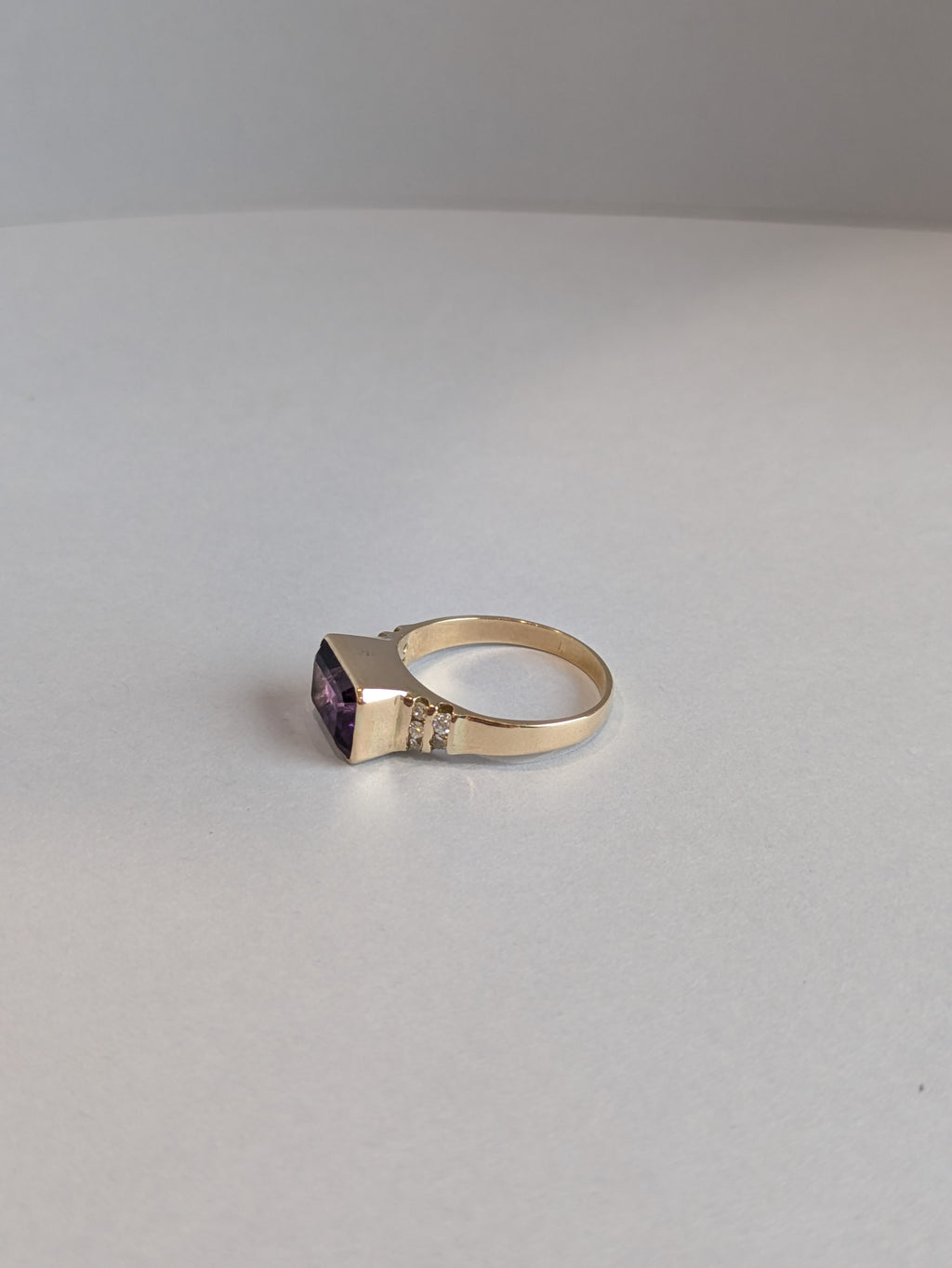 Amethyst & Diamond Stepped Ring