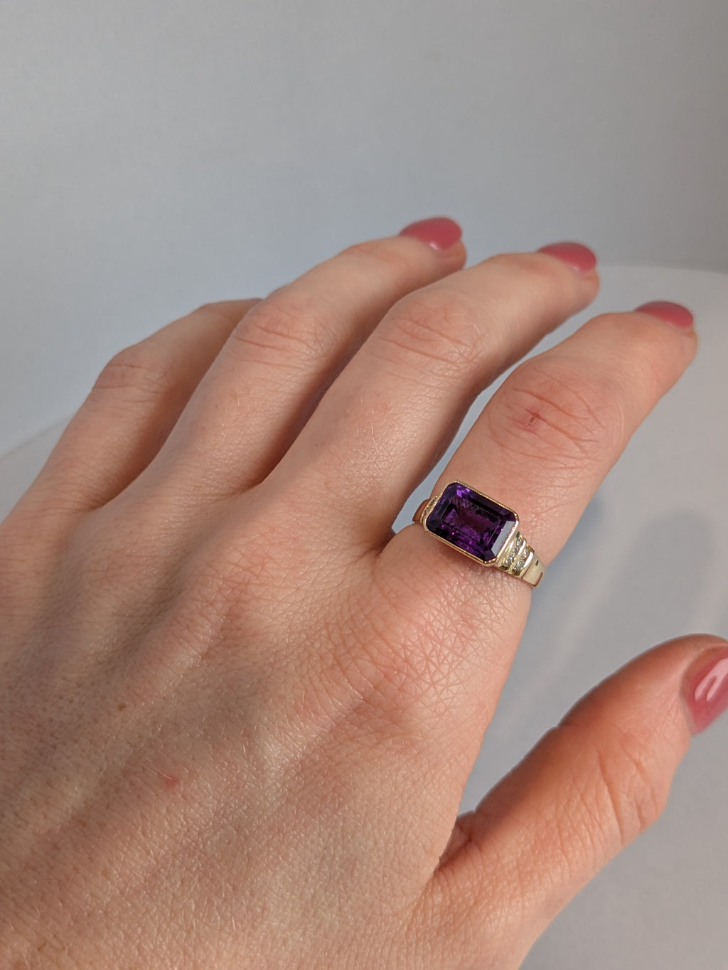 Amethyst & Diamond Stepped Ring