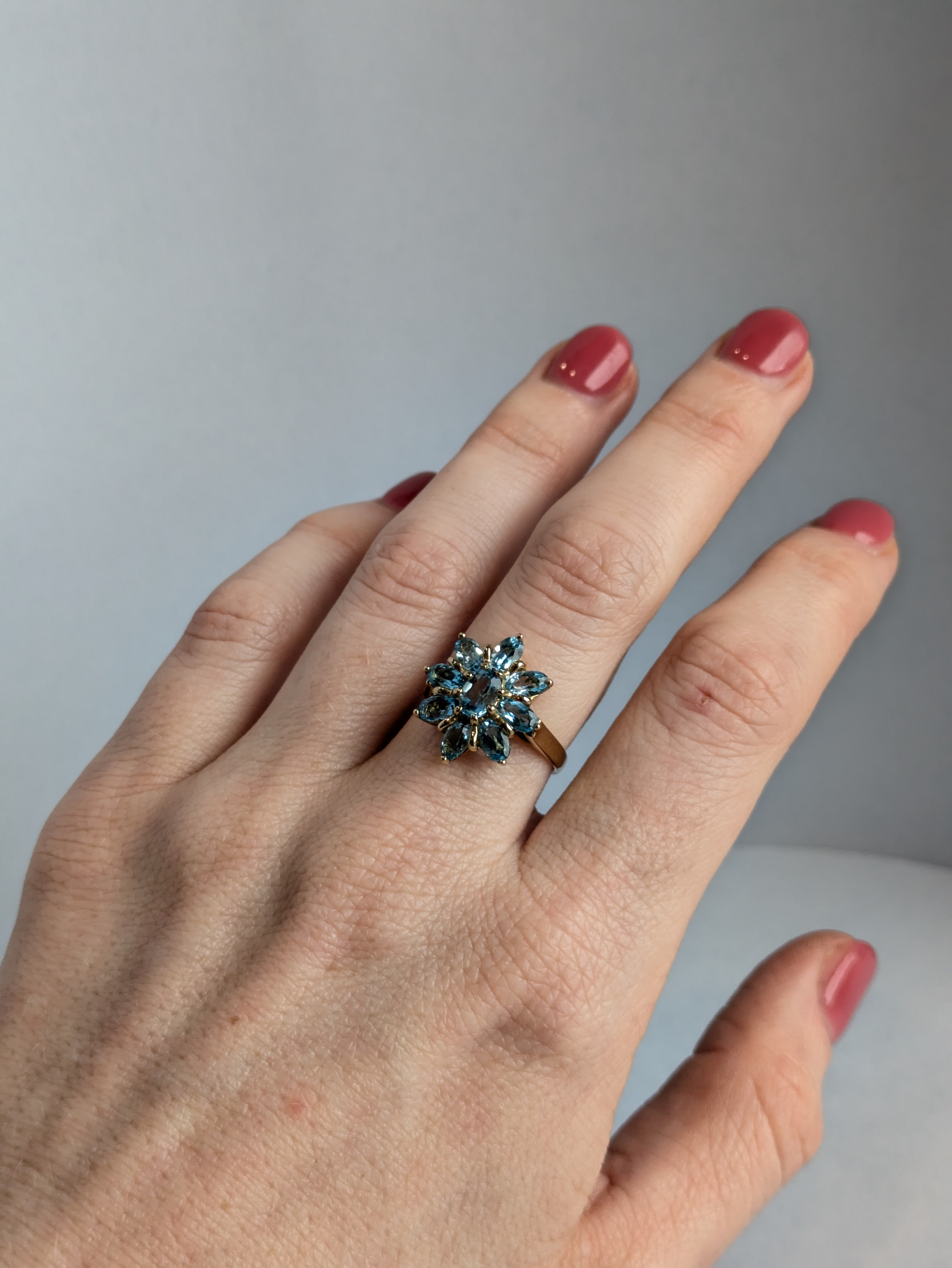 Swiss Blue Topaz Flower Ring