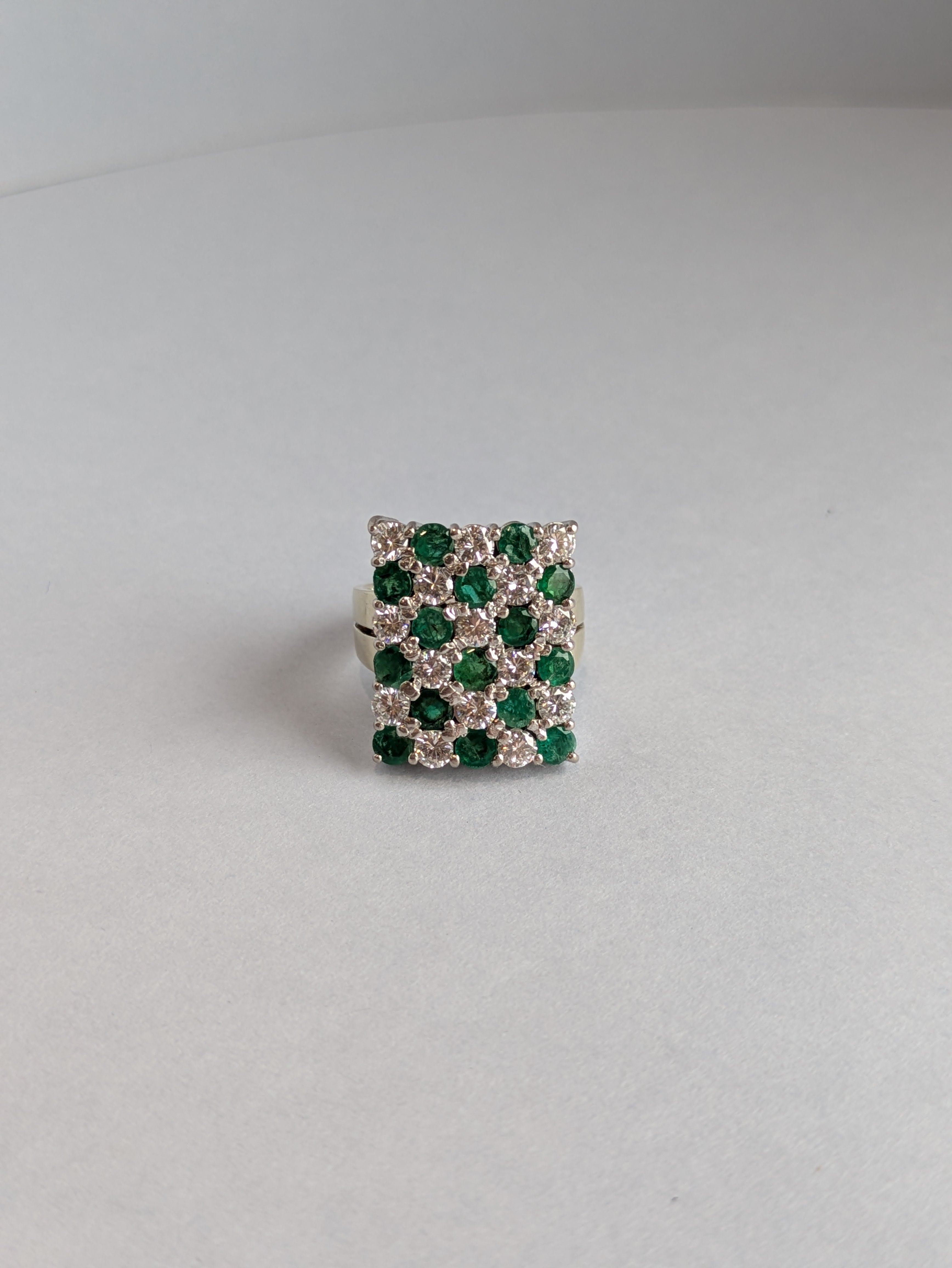 Emerald & Diamond Checkerboard Ring