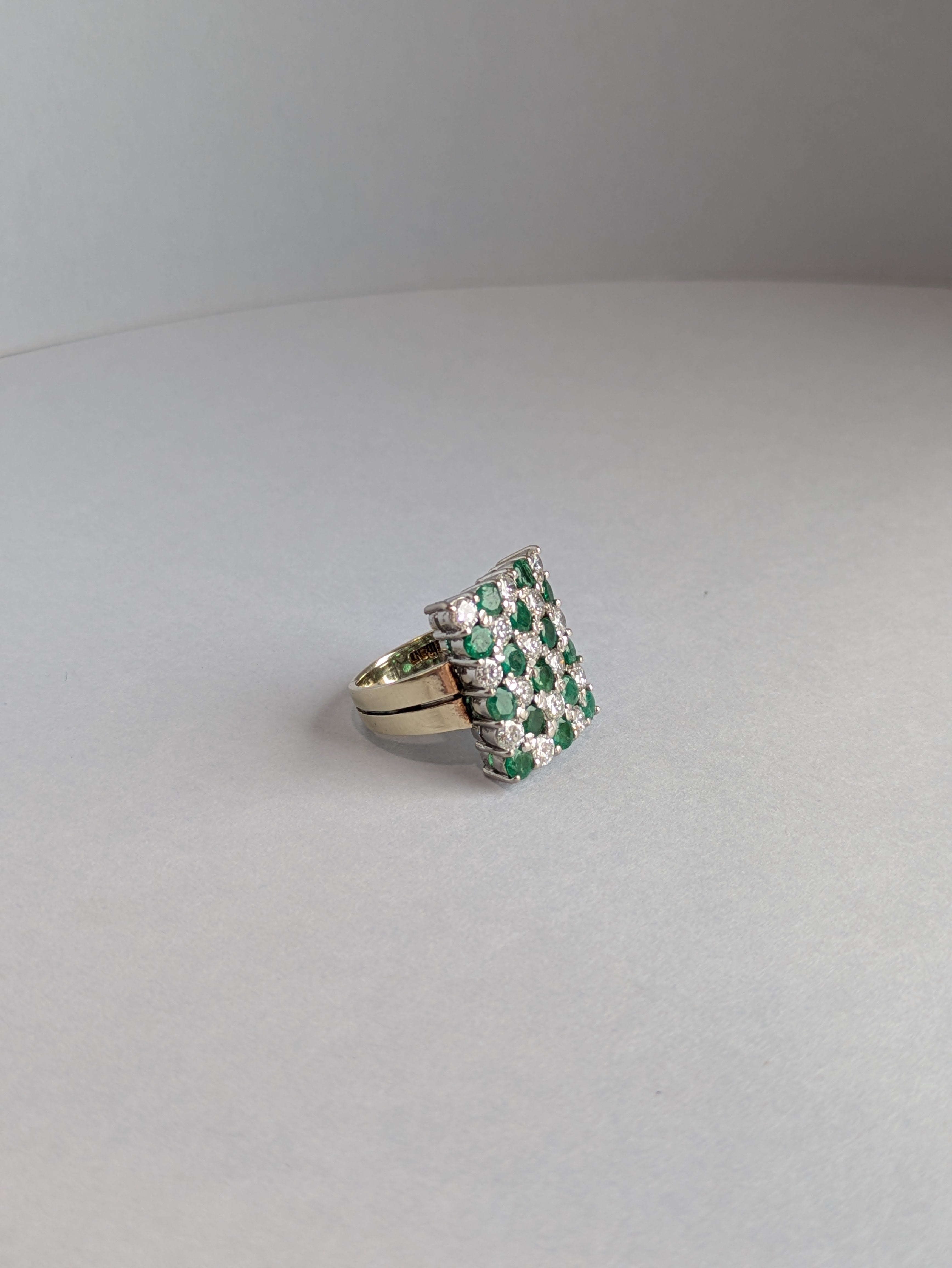 Emerald & Diamond Checkerboard Ring