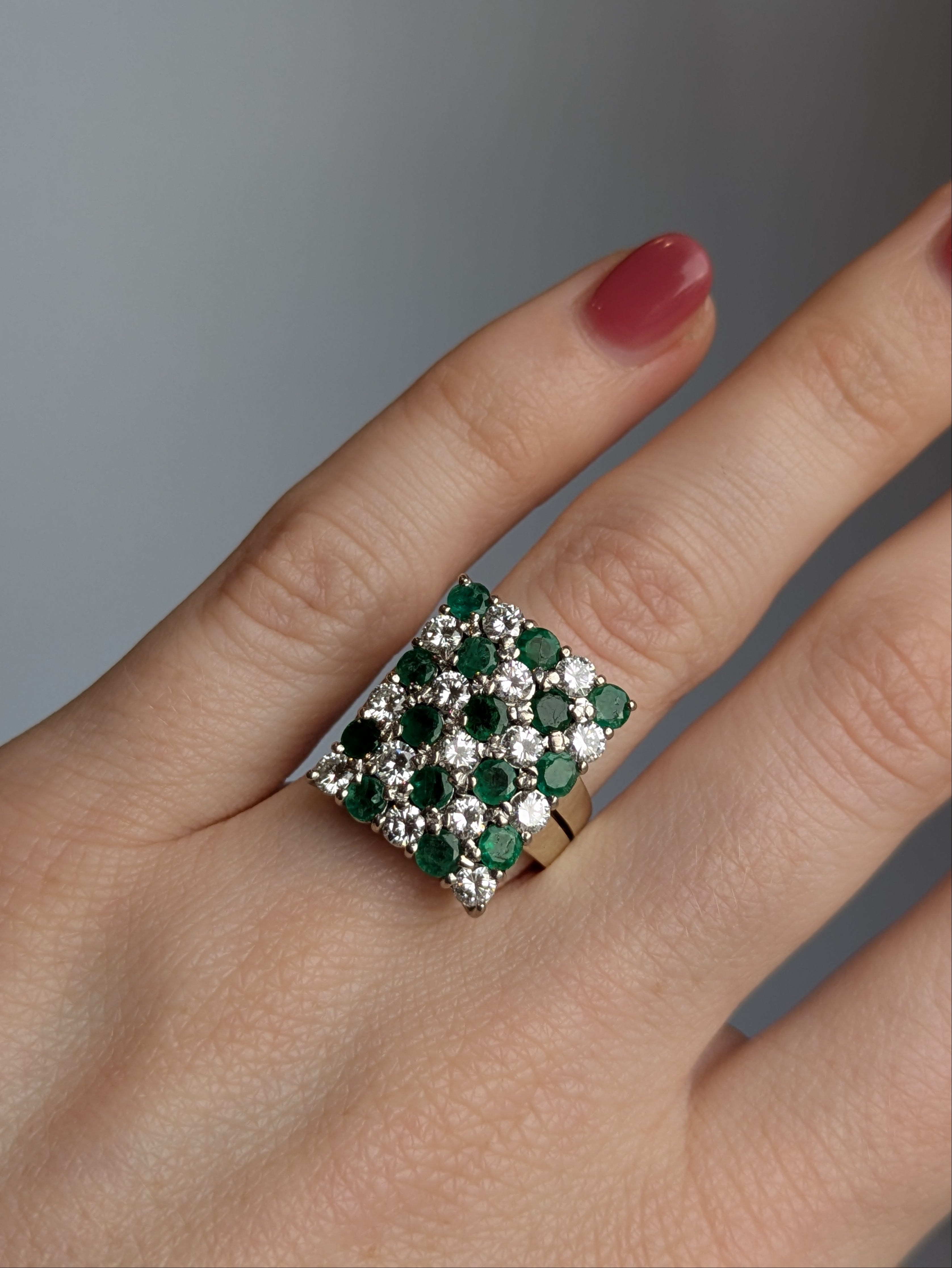 Emerald & Diamond Checkerboard Ring
