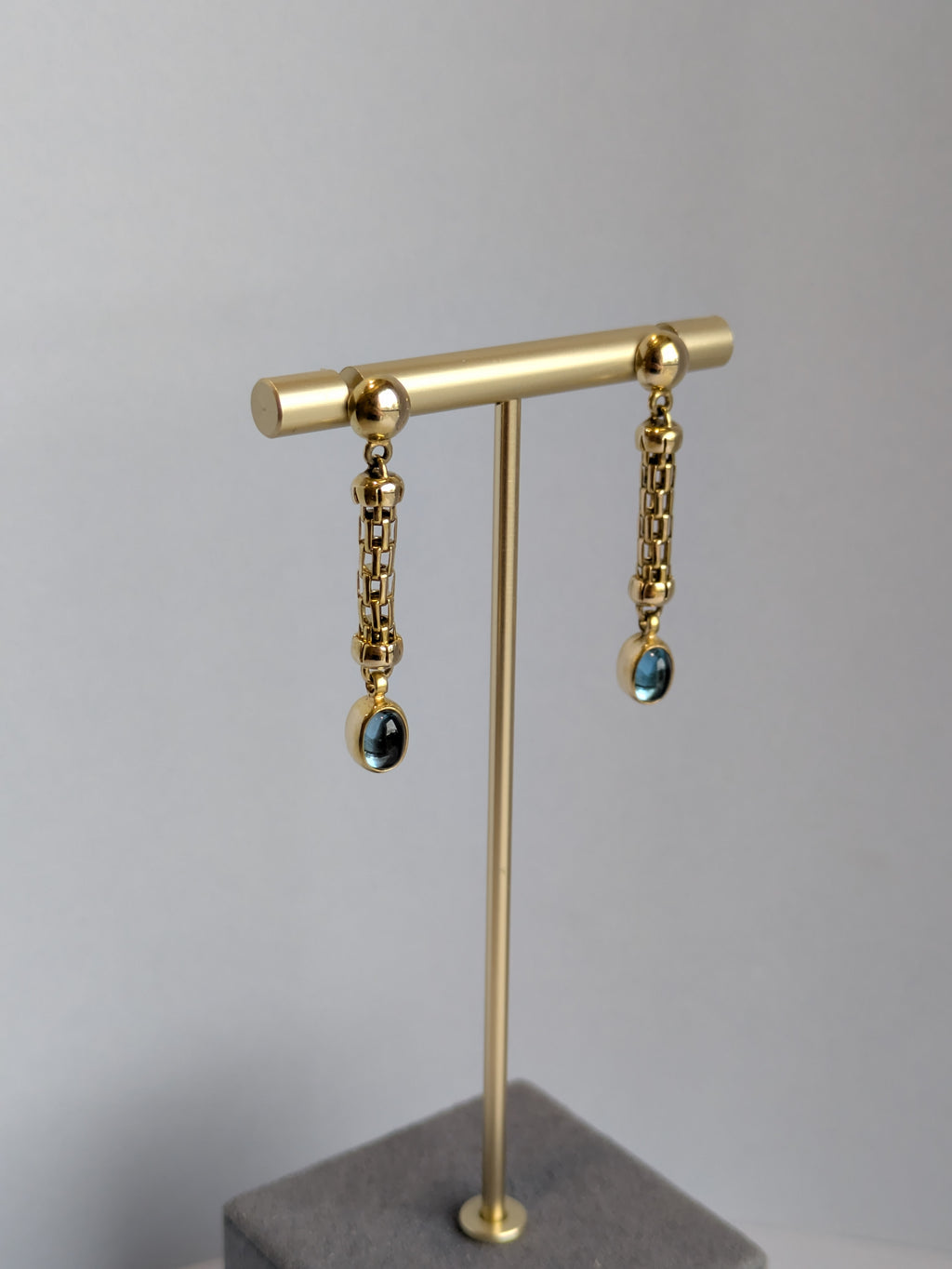 Blue Topaz & Amethyst Chain Earrings