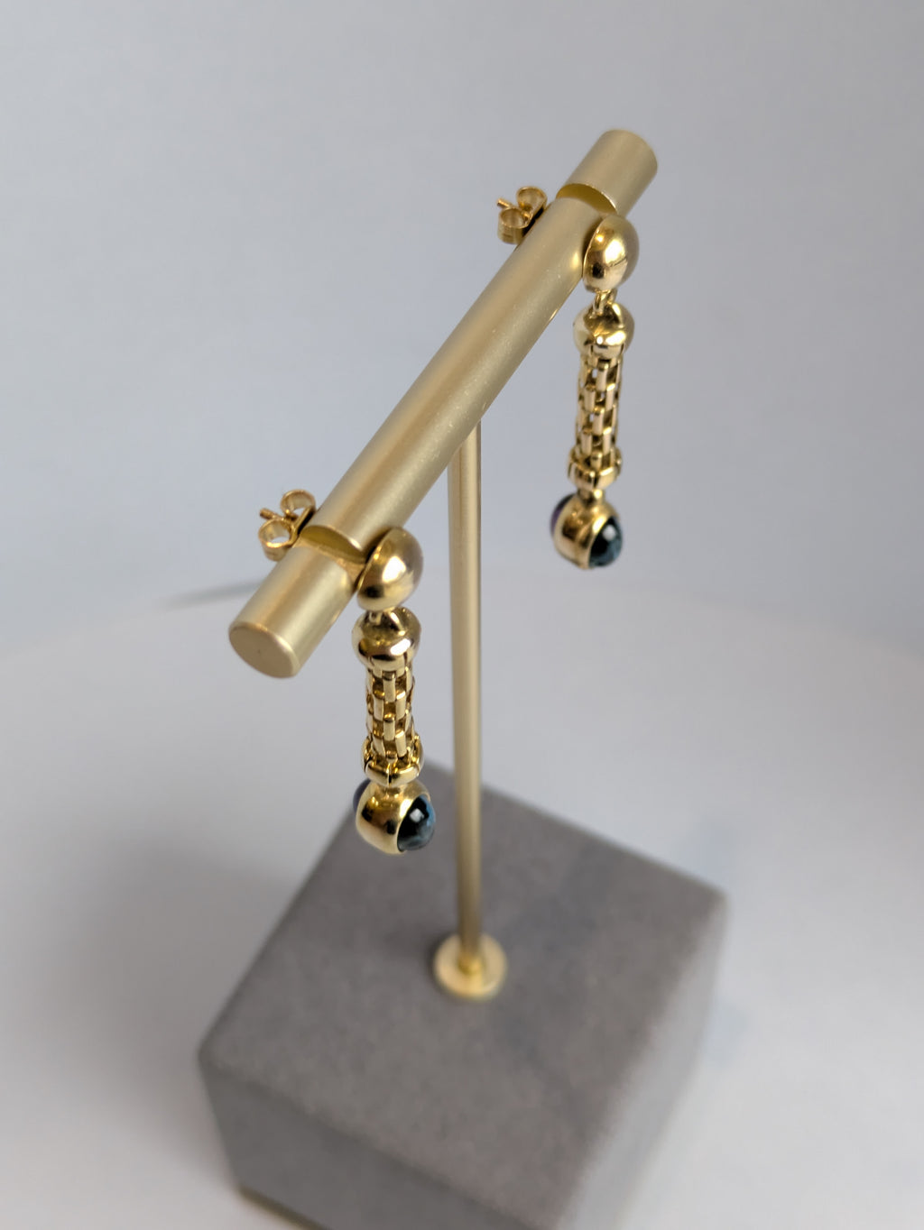 Blue Topaz & Amethyst Chain Earrings