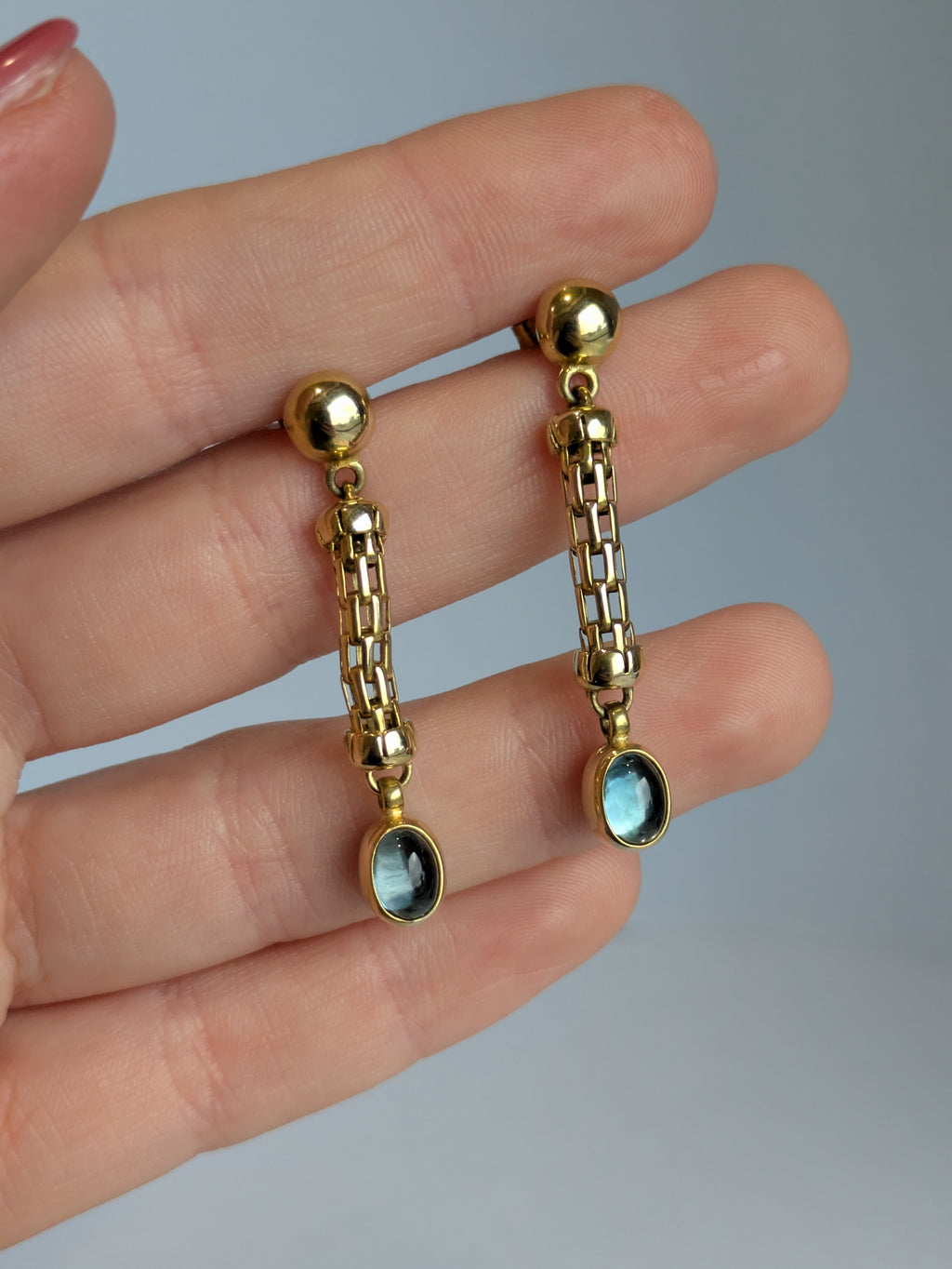 Blue Topaz & Amethyst Chain Earrings