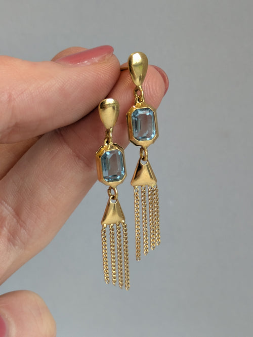 18ct Blue Topaz Tassel Earrings