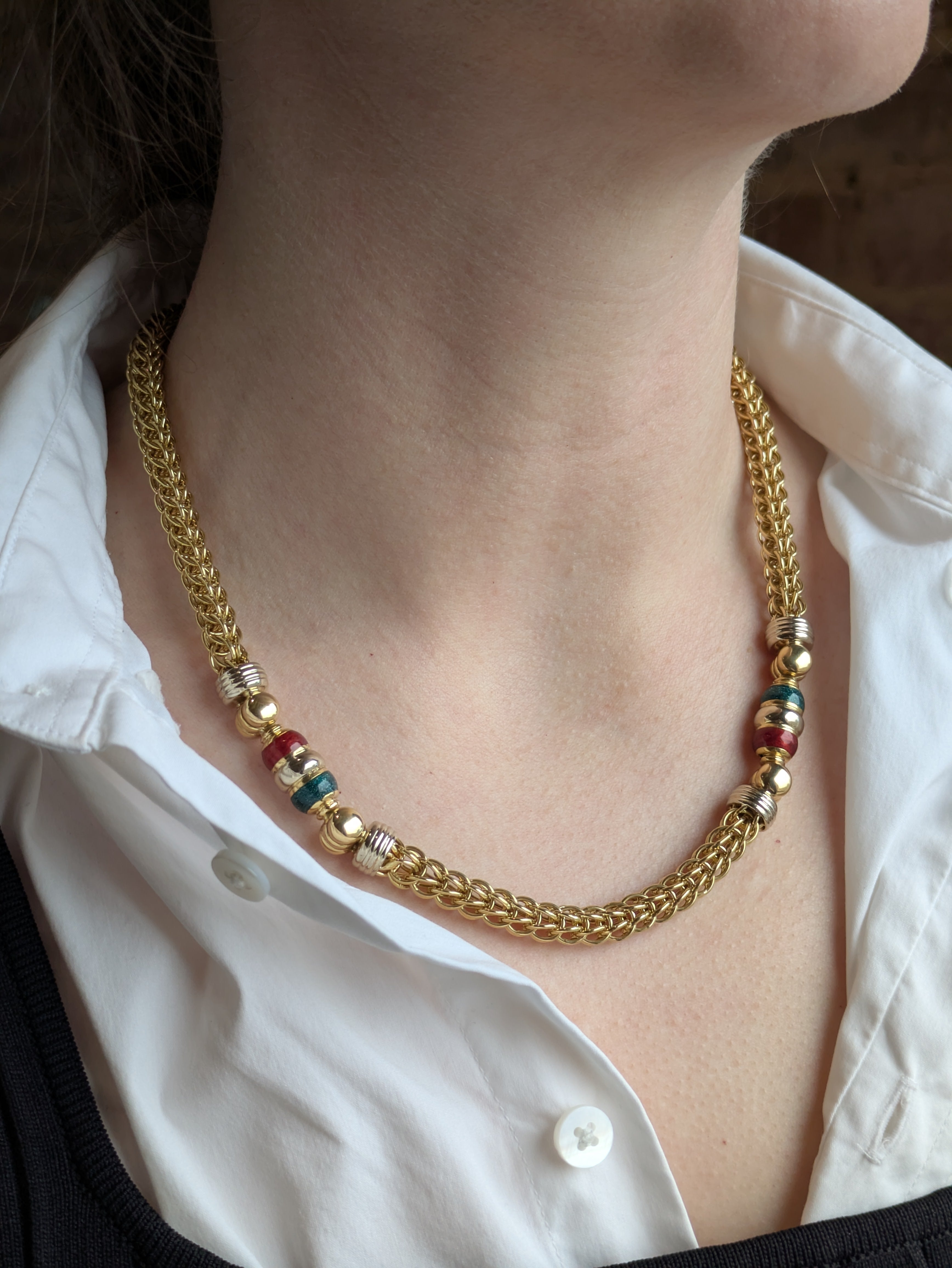 18ct Enamel and Gold Statement Necklace
