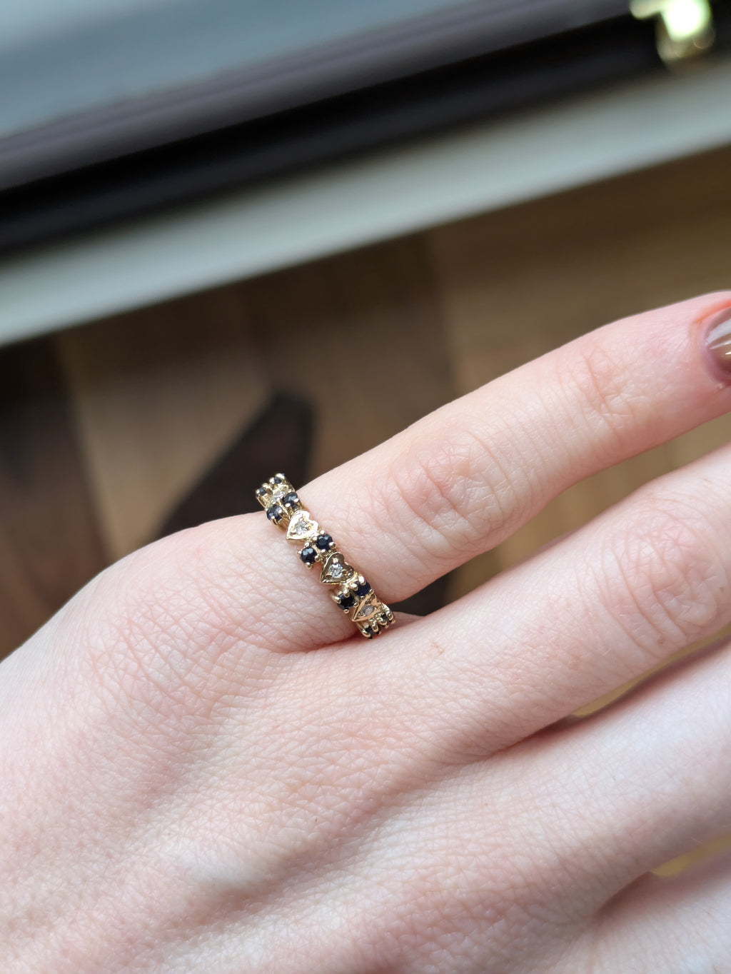 Sapphire and Diamond Heart Ring
