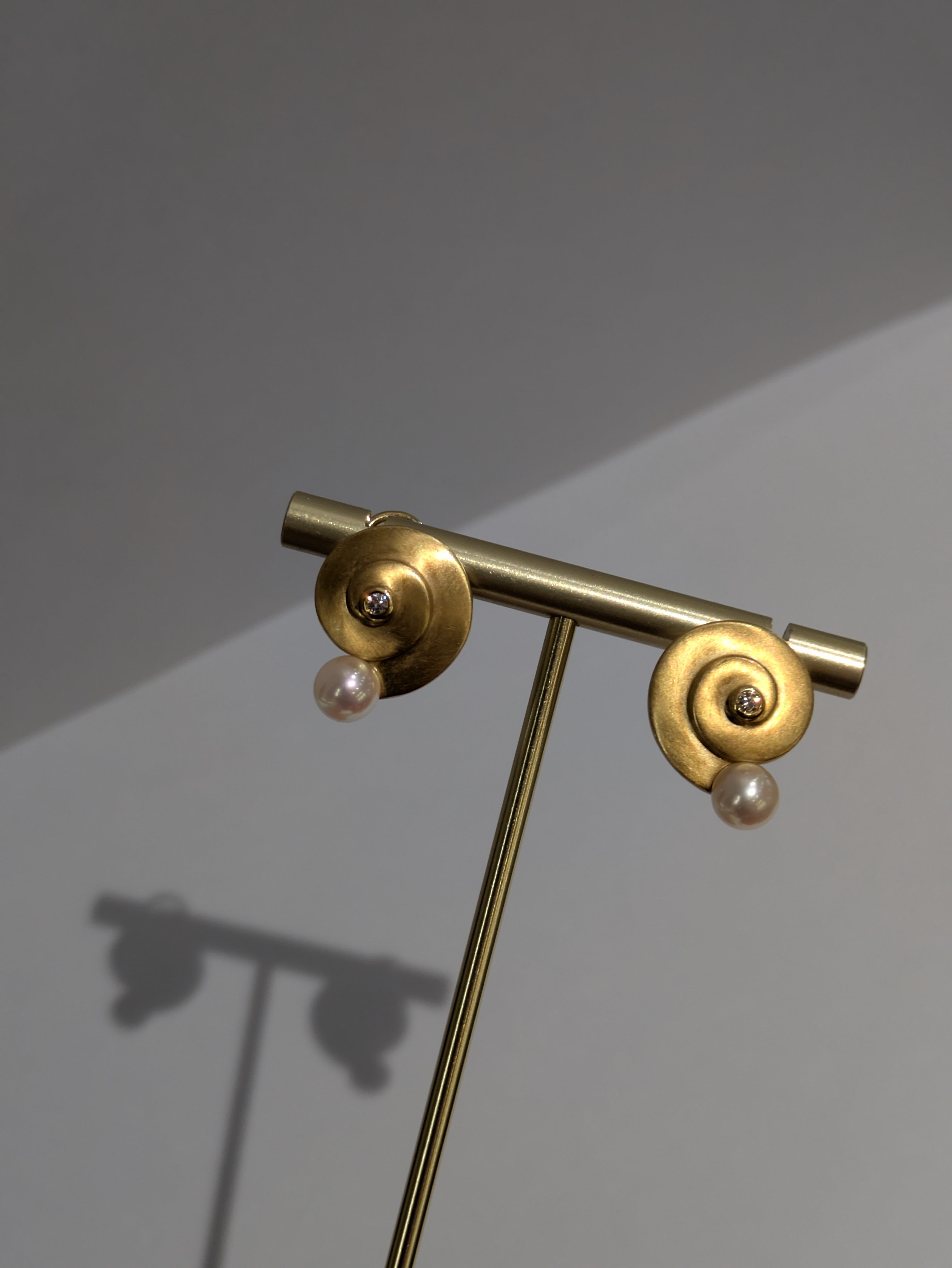 18ct Spiral Pearl and Diamond Earrings