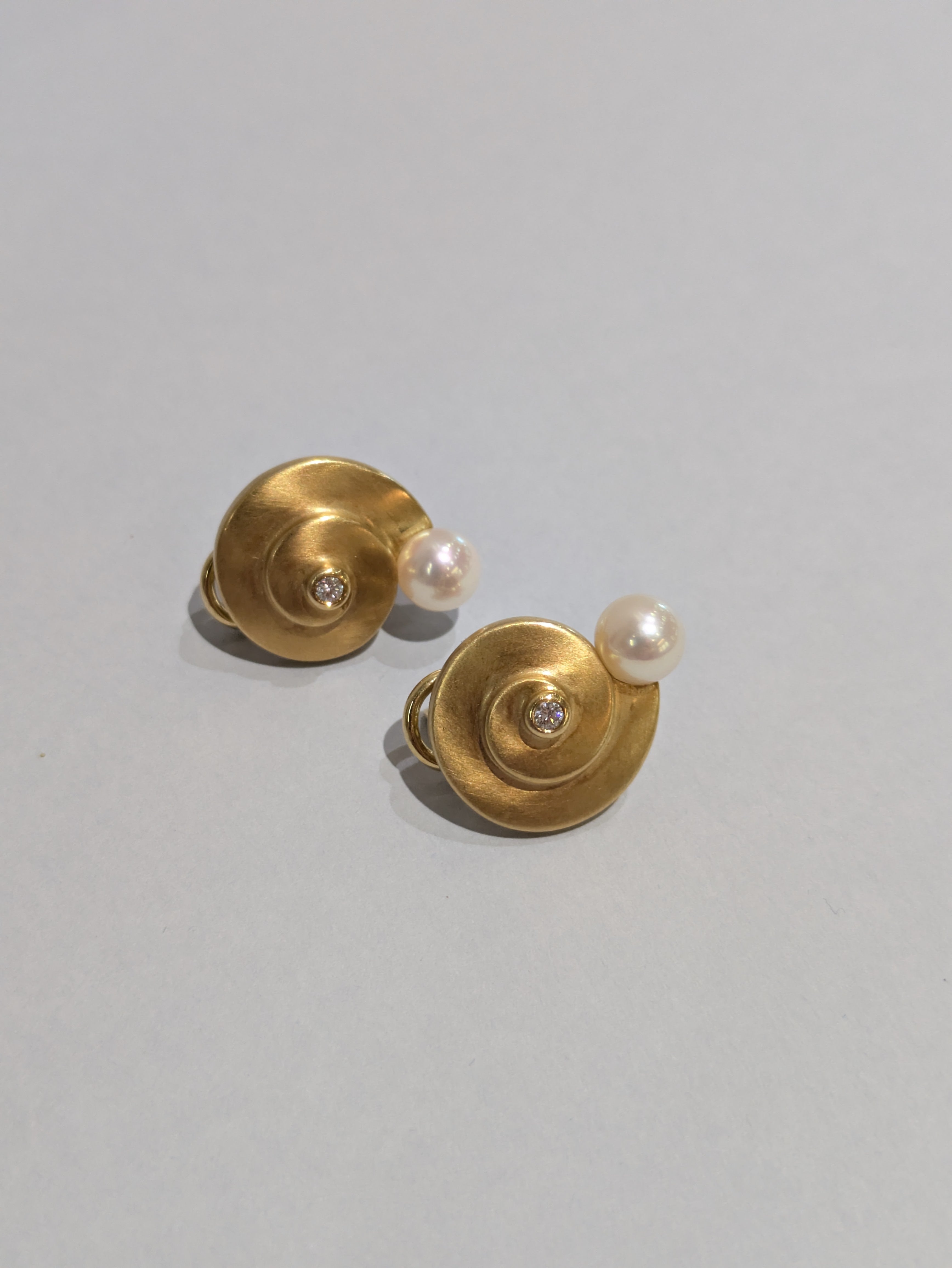 18ct Spiral Pearl and Diamond Earrings