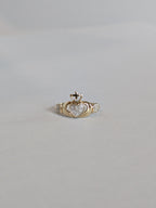 Vintage yellow gold and diamond claddagh ring