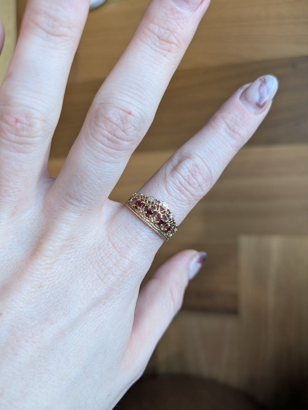 Garnet and Diamond Tiara Ring