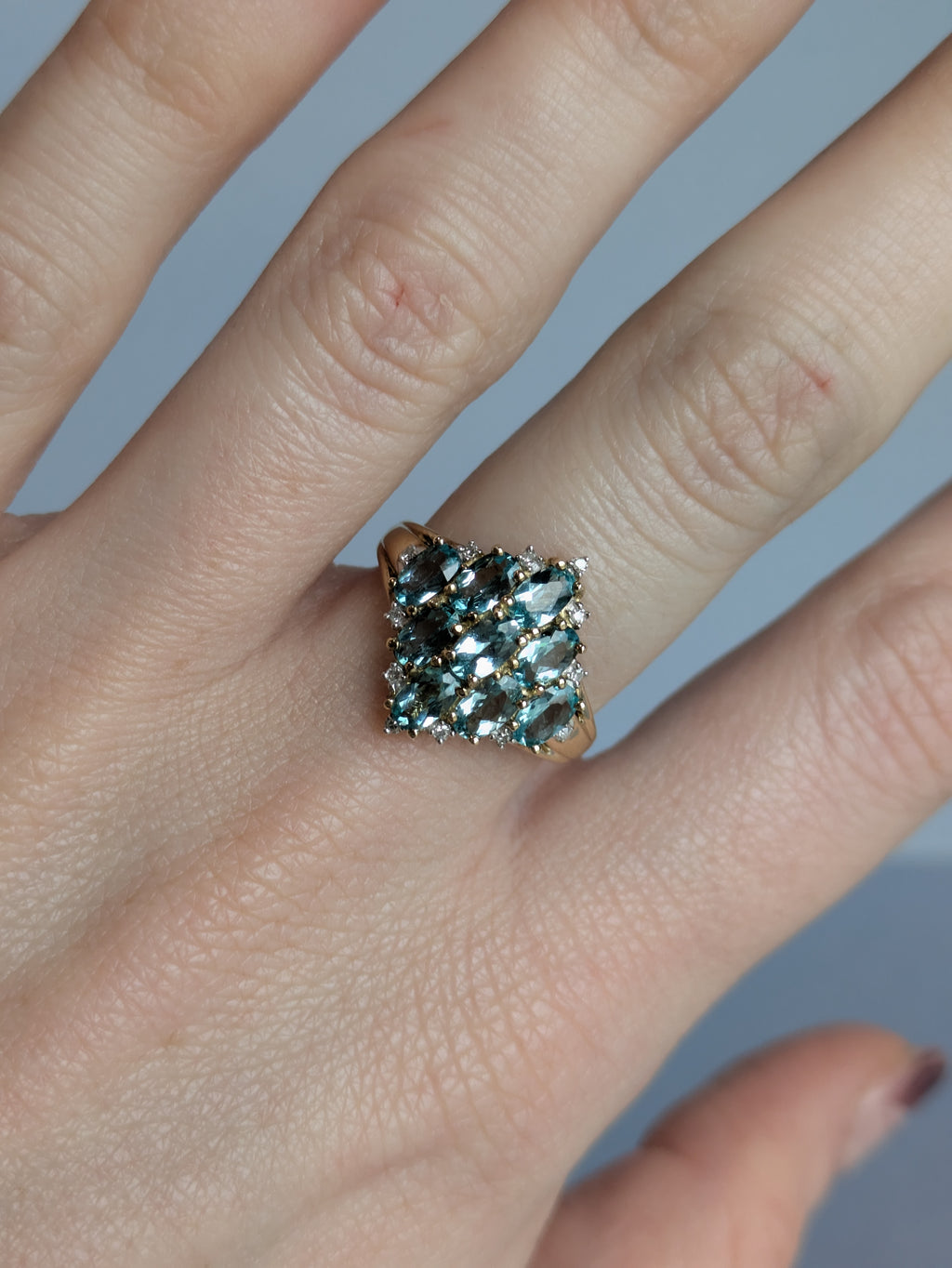Geometric Topaz and Diamond Ring