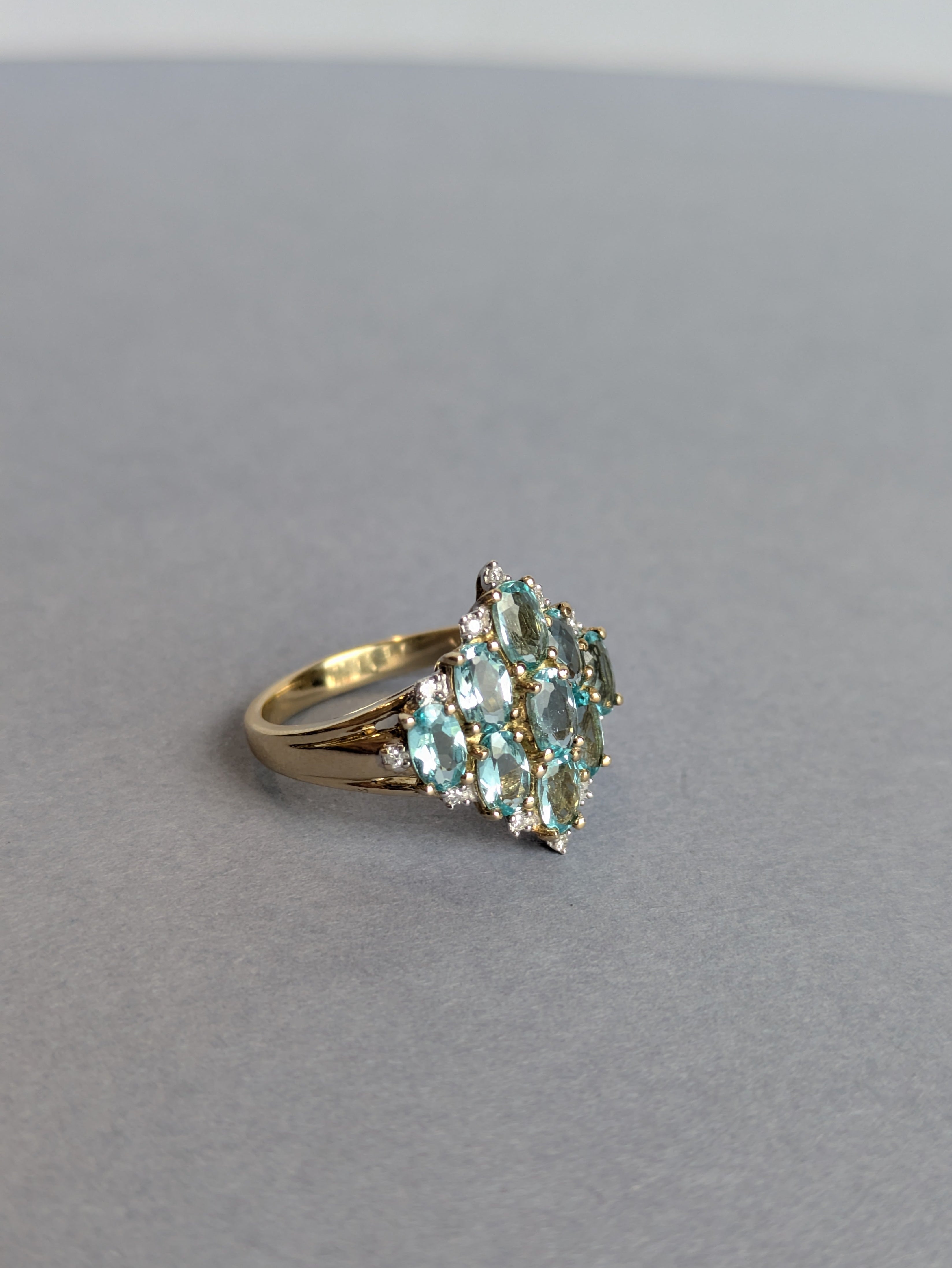 Geometric Topaz and Diamond Ring