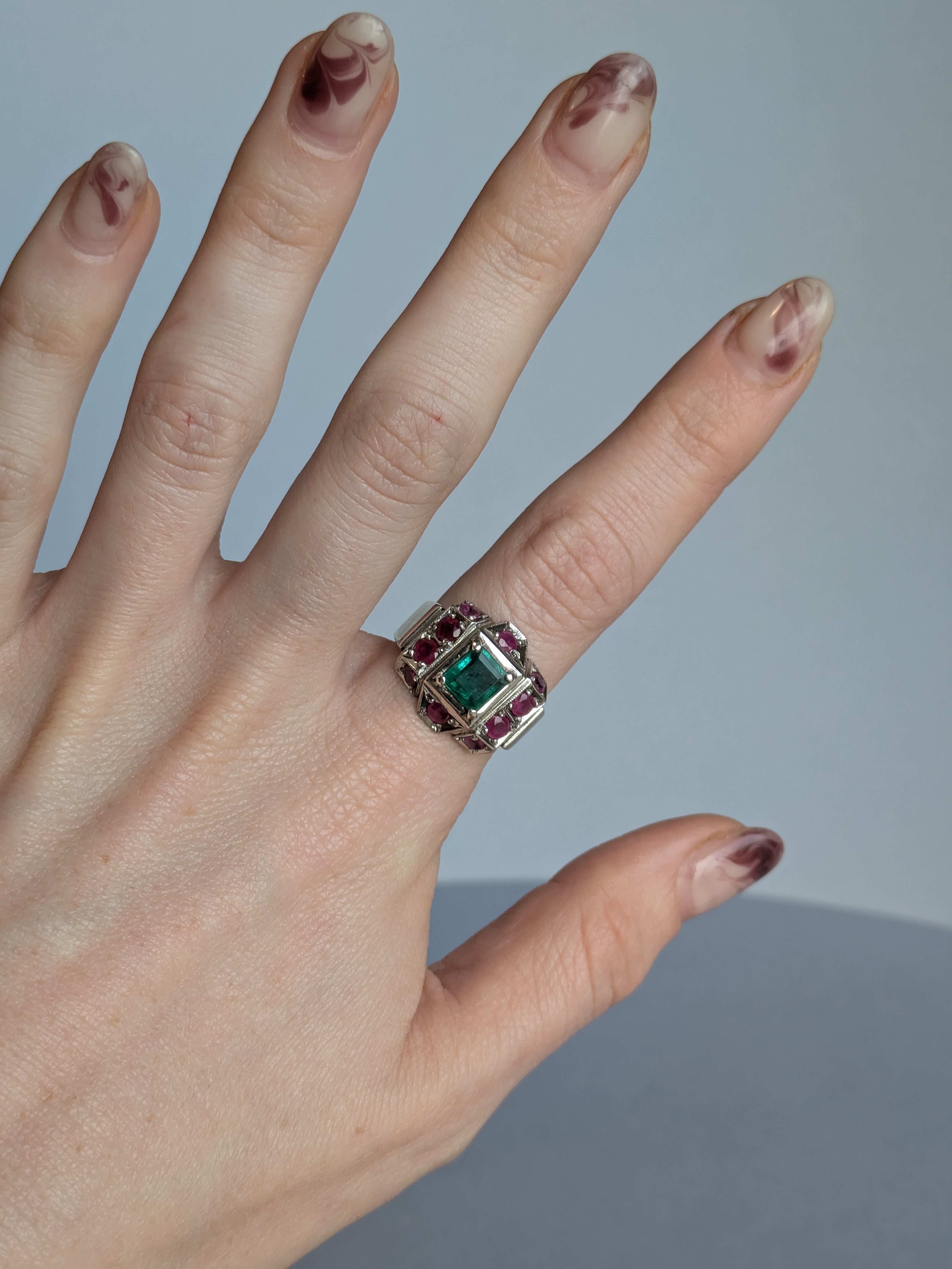 Ruby and Emerald Silver Ring
