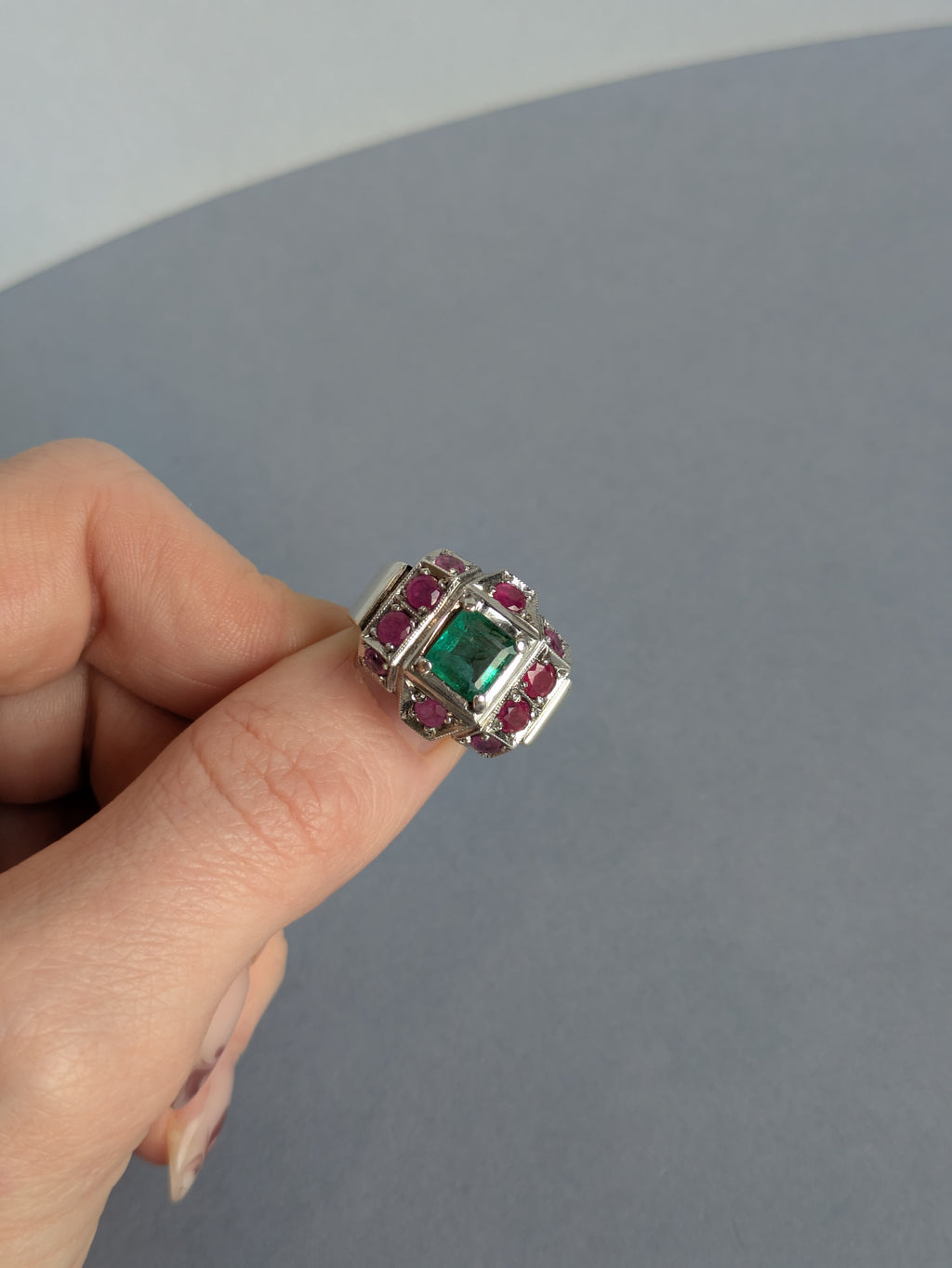 Ruby and Emerald Silver Ring