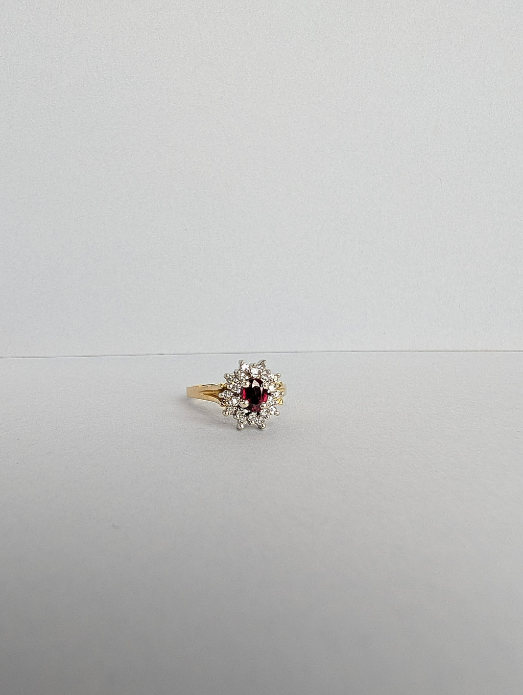 18ct Ruby with Double Diamond Halo Ring