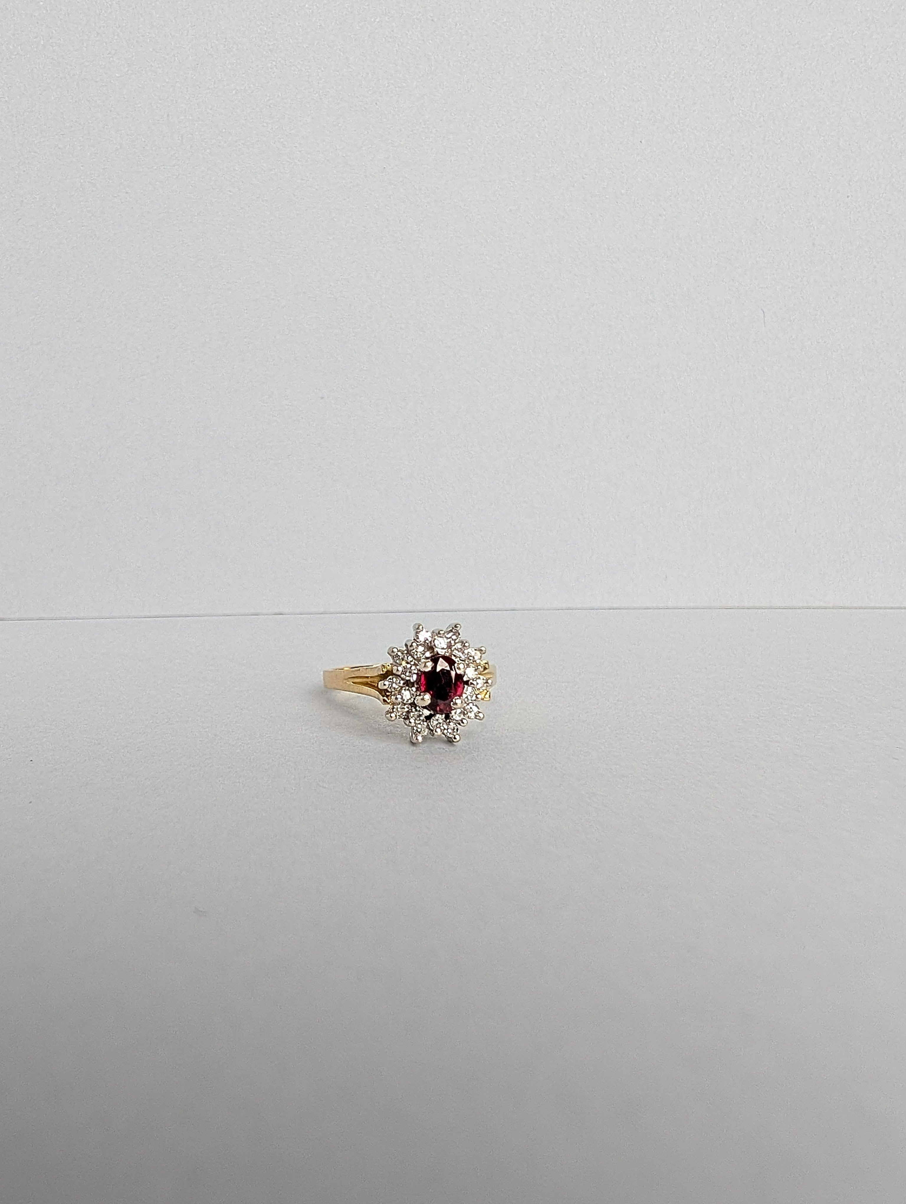 18ct Ruby with Double Diamond Halo Ring