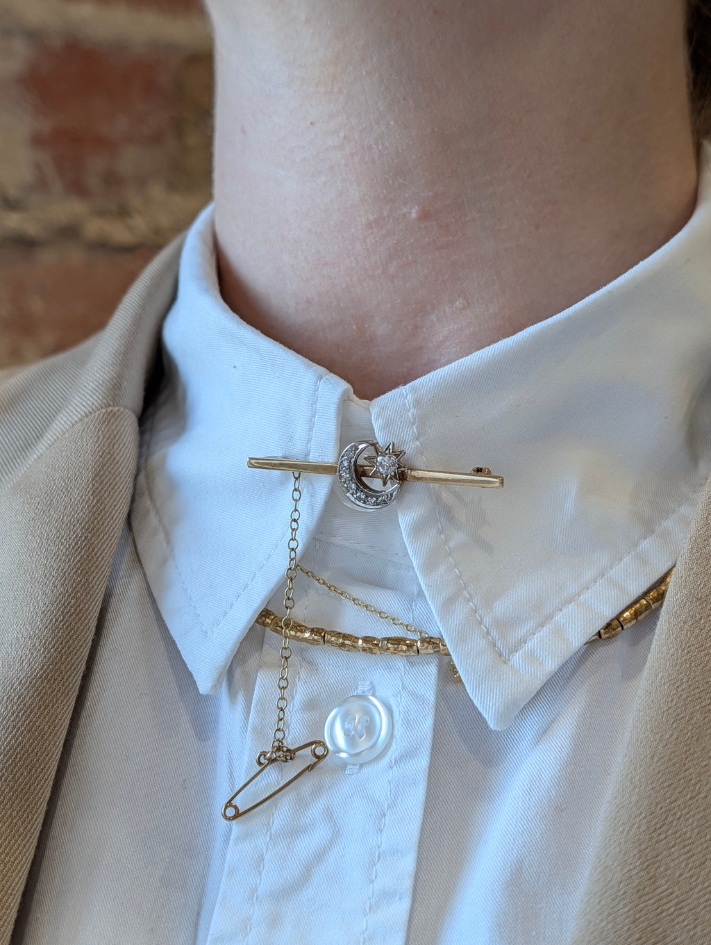 Moon and Stars Diamond Brooch