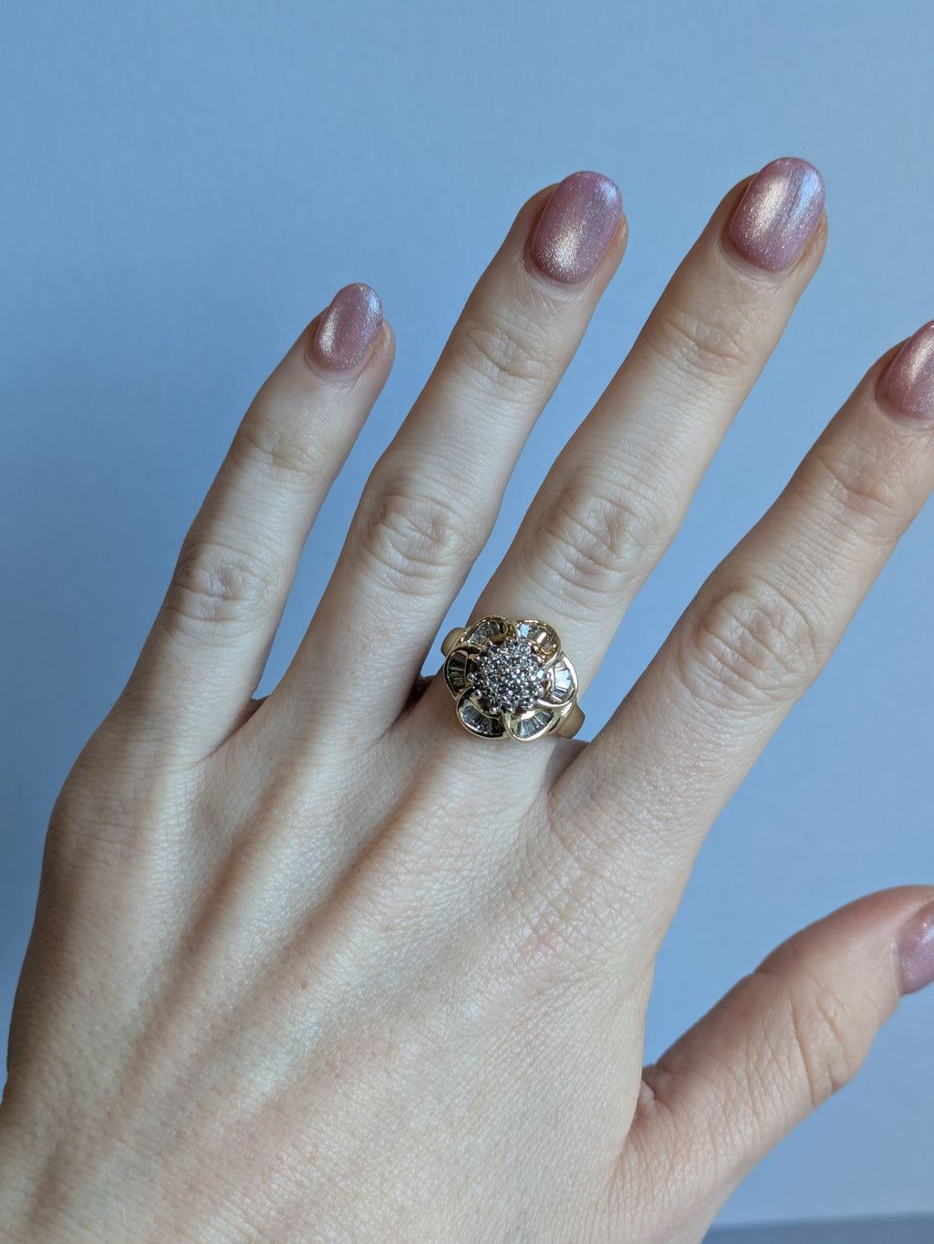 Diamond Chunky Gold Flower Ring