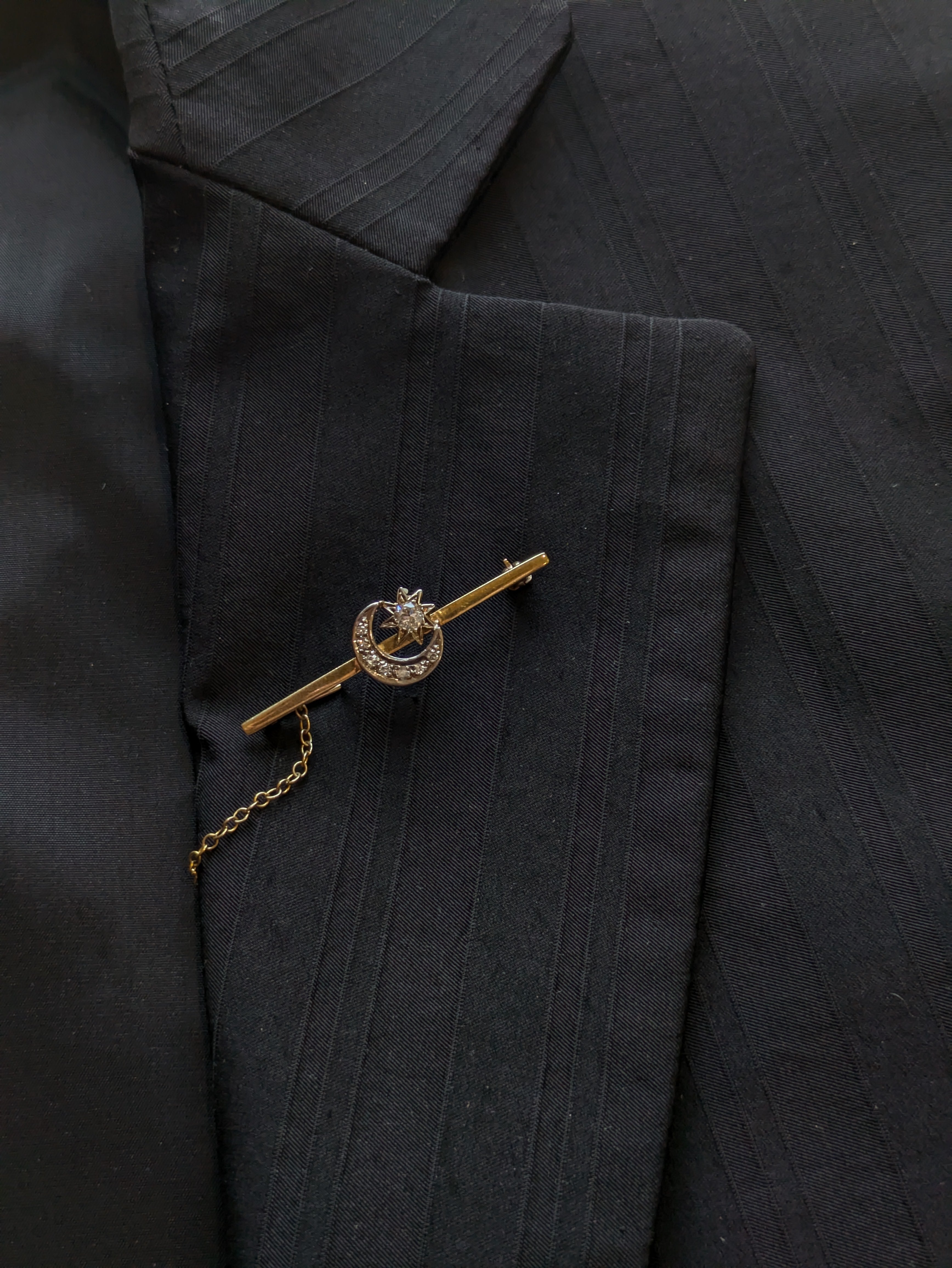 Moon and Stars Diamond Brooch