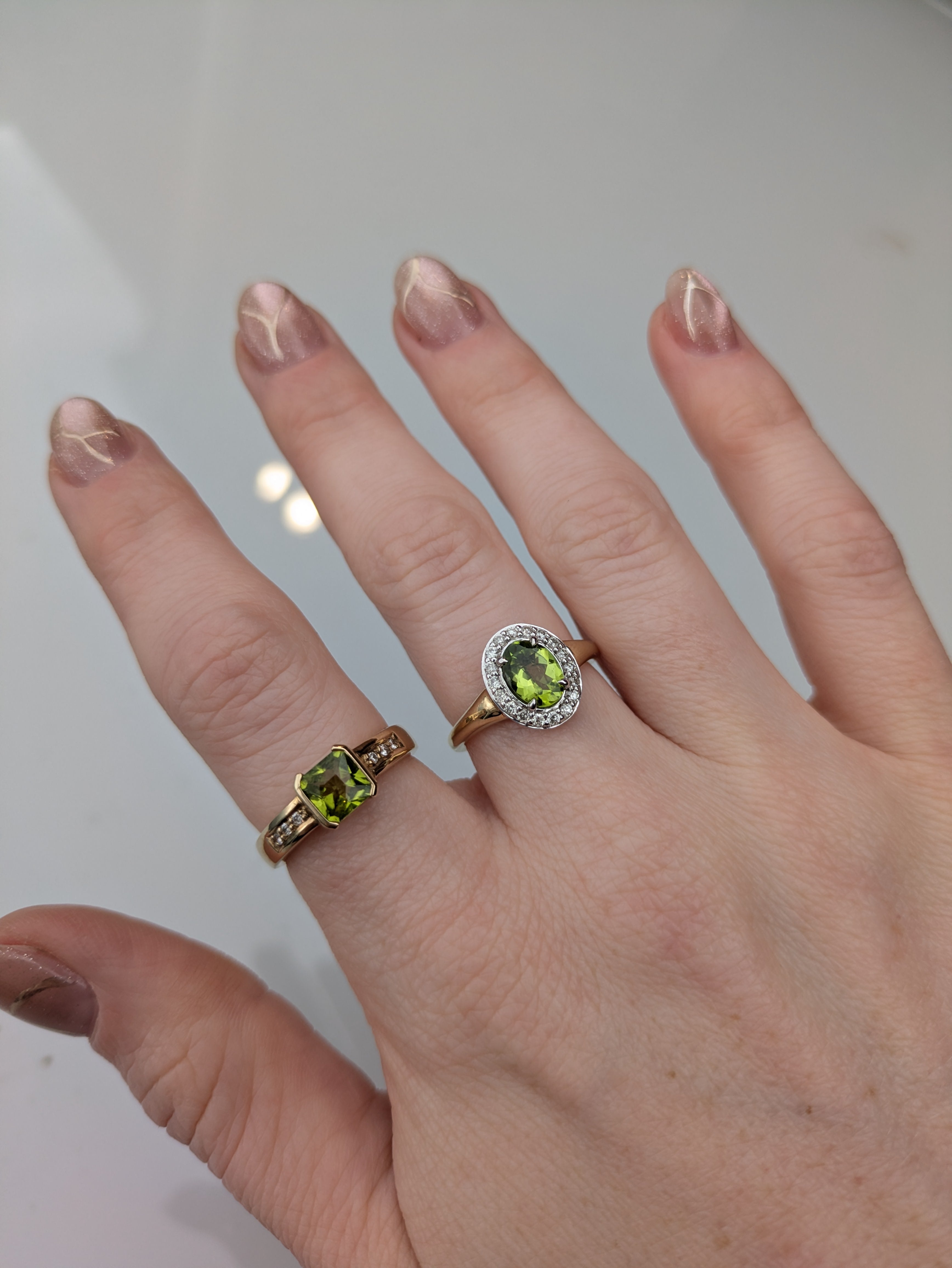 Peridot and Diamond Halo Ring