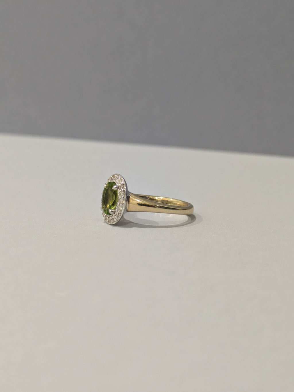 Peridot and Diamond Halo Ring