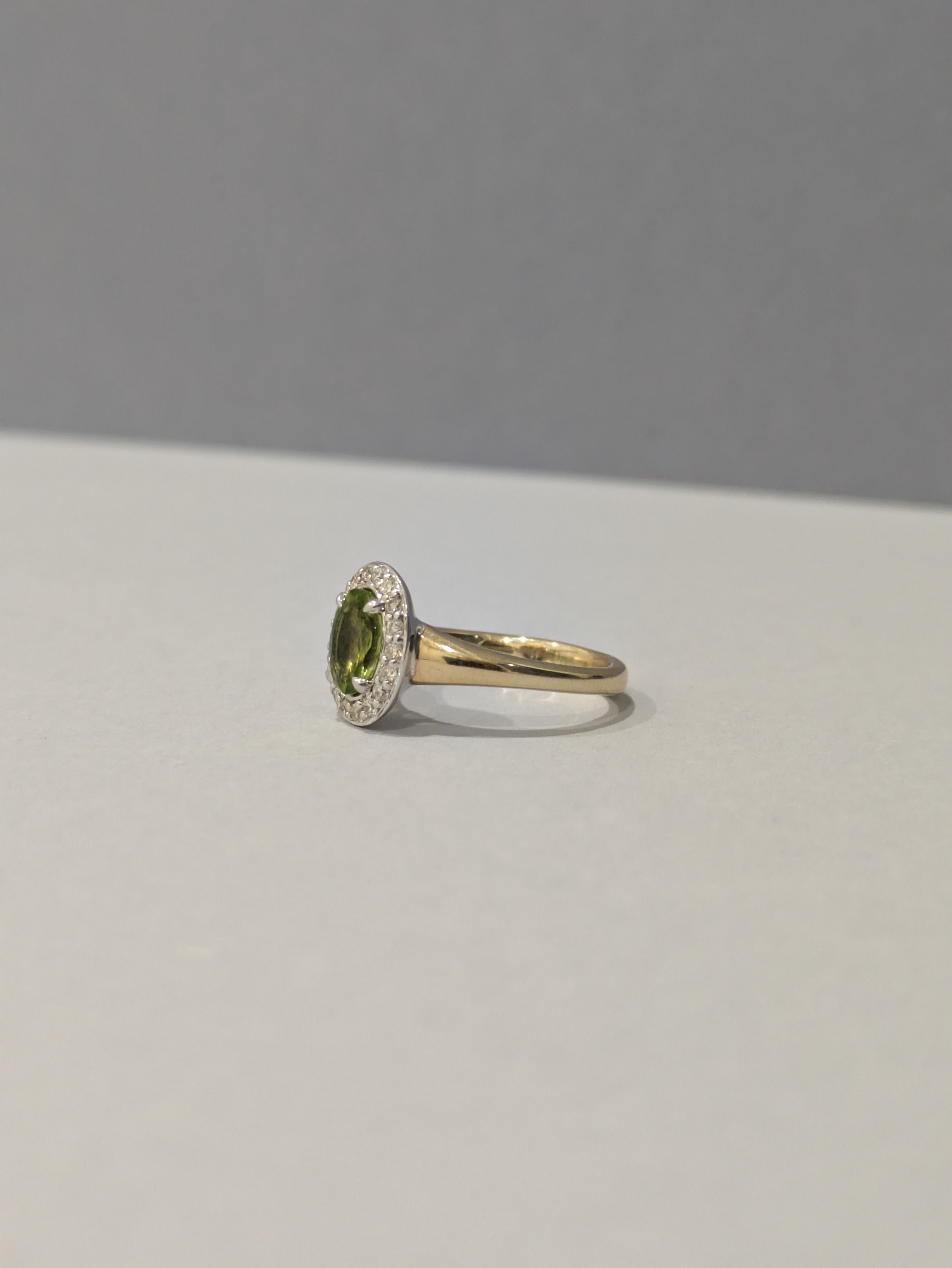 Peridot and Diamond Halo Ring