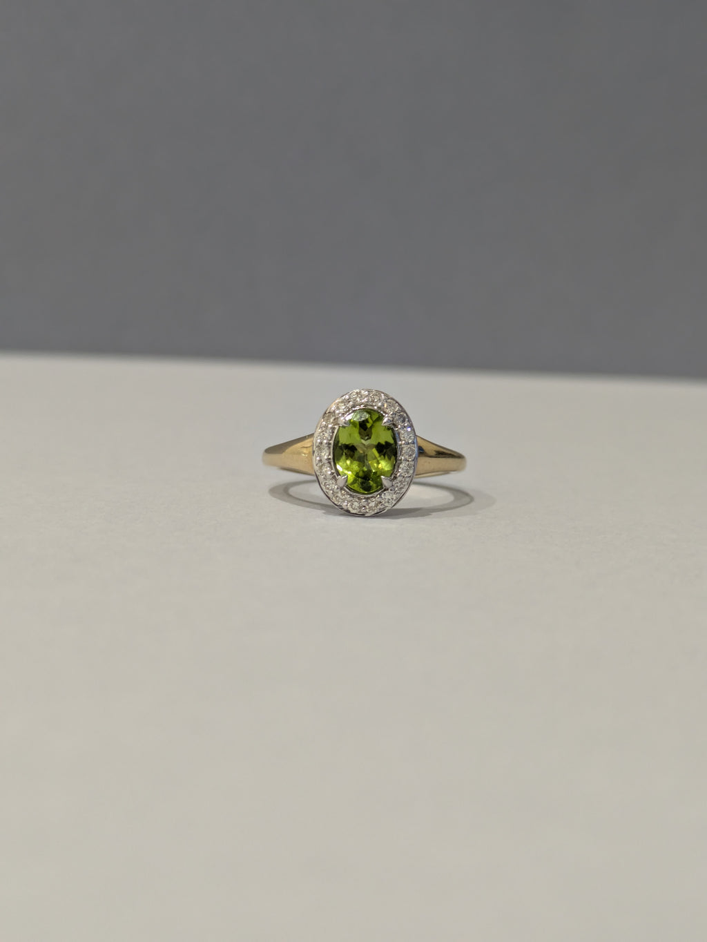 Peridot and Diamond Halo Ring