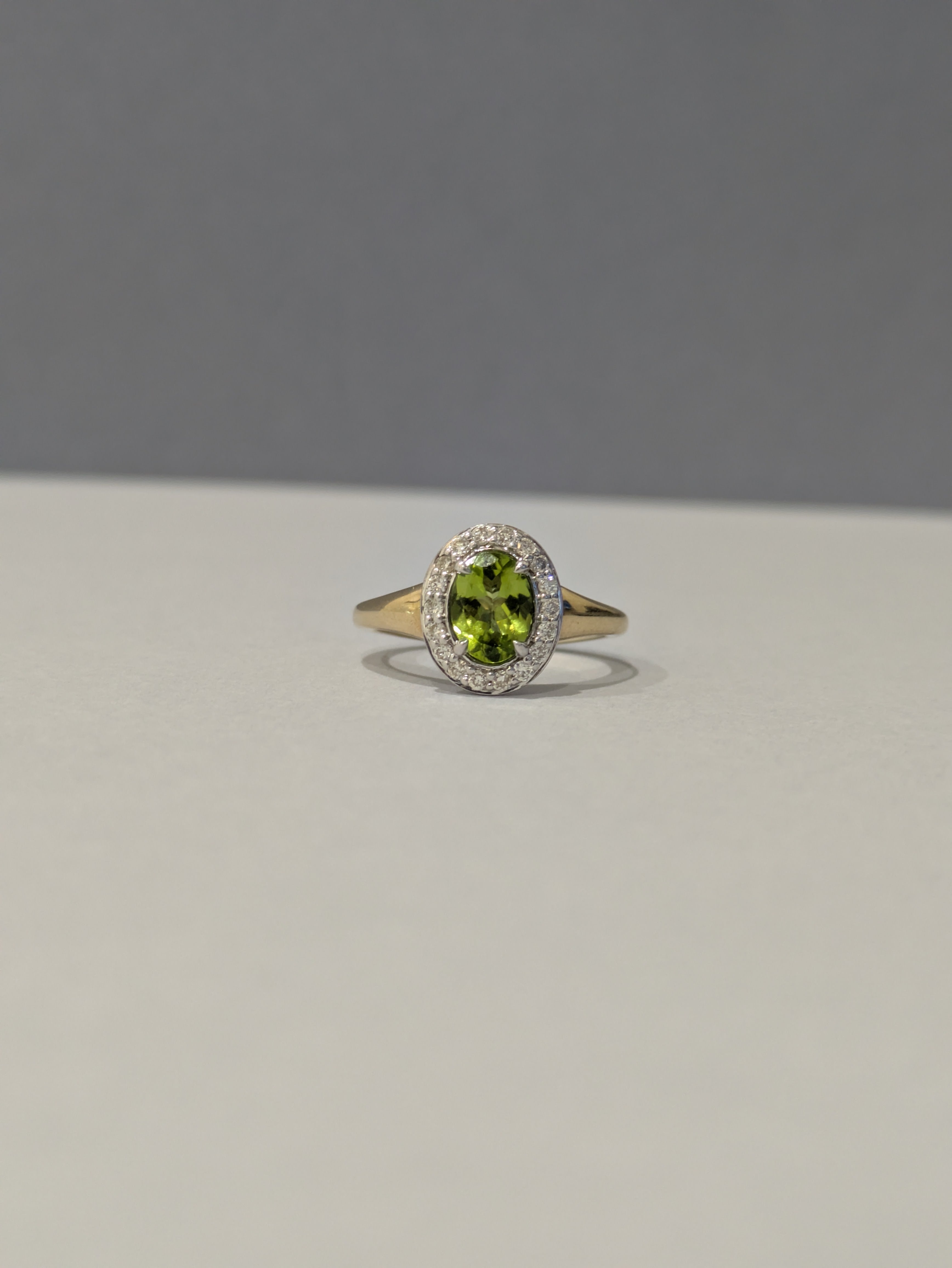 Peridot and Diamond Halo Ring