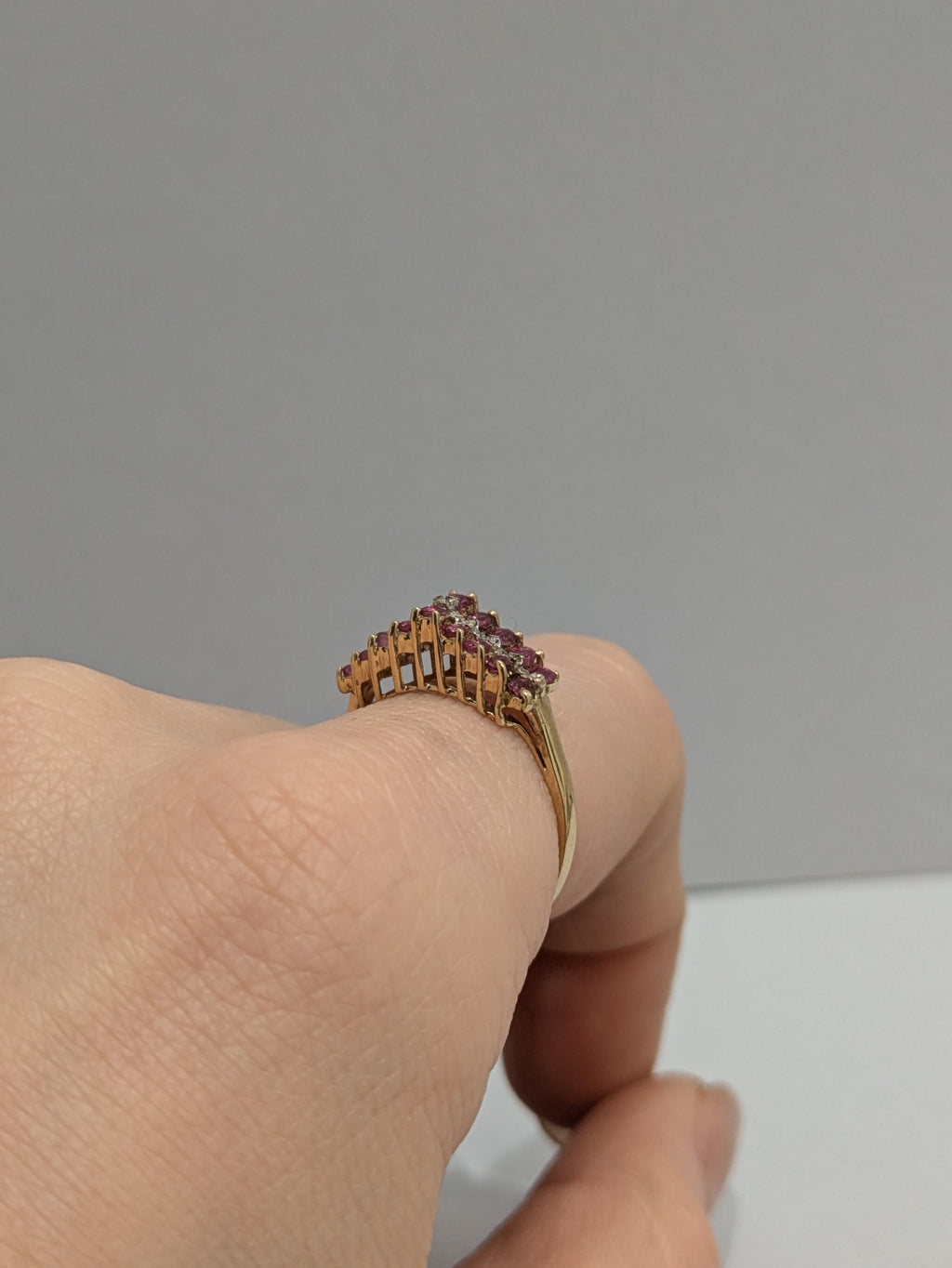 Ruby and Diamond Pyramid Ring