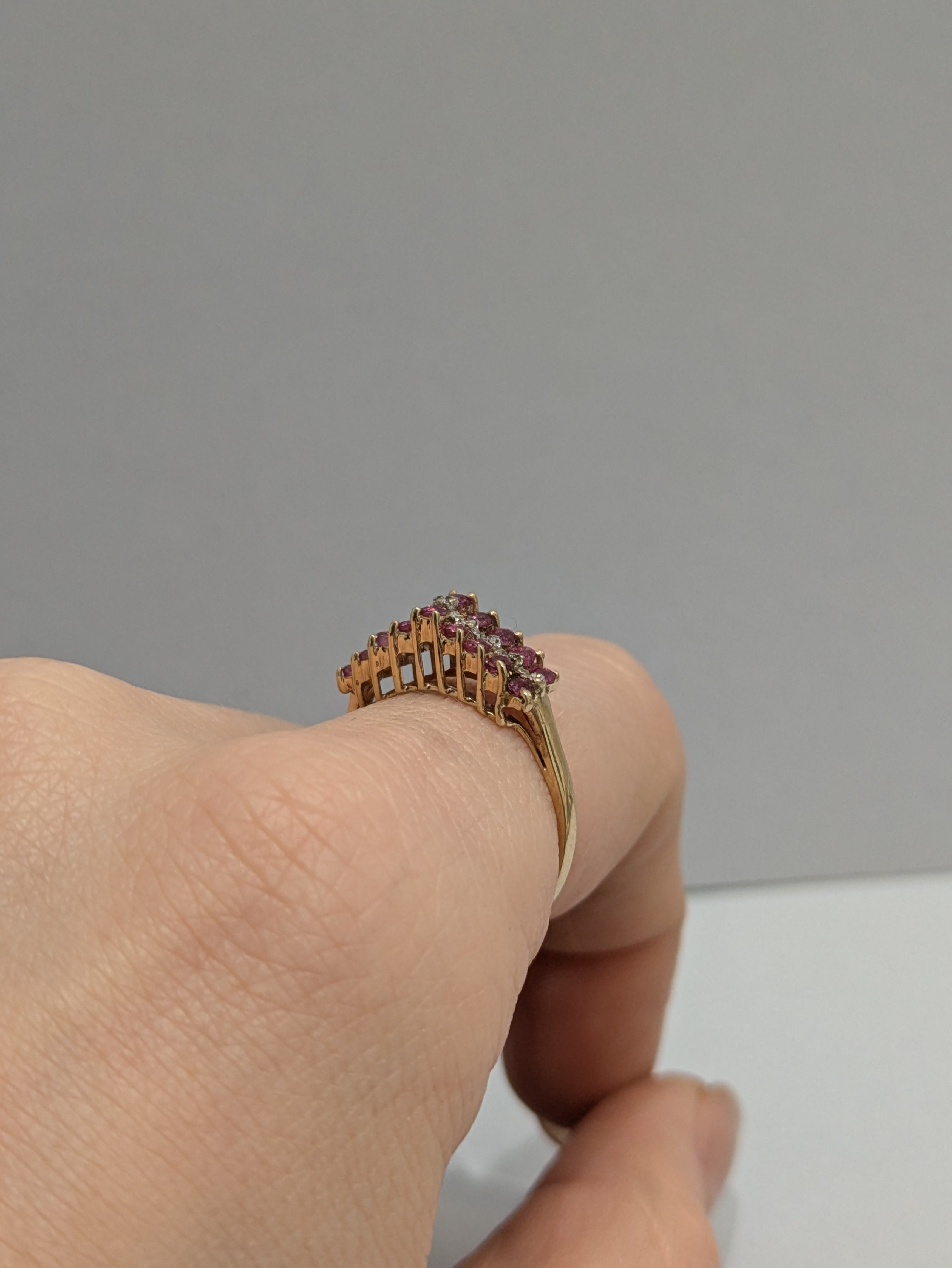 Ruby and Diamond Pyramid Ring