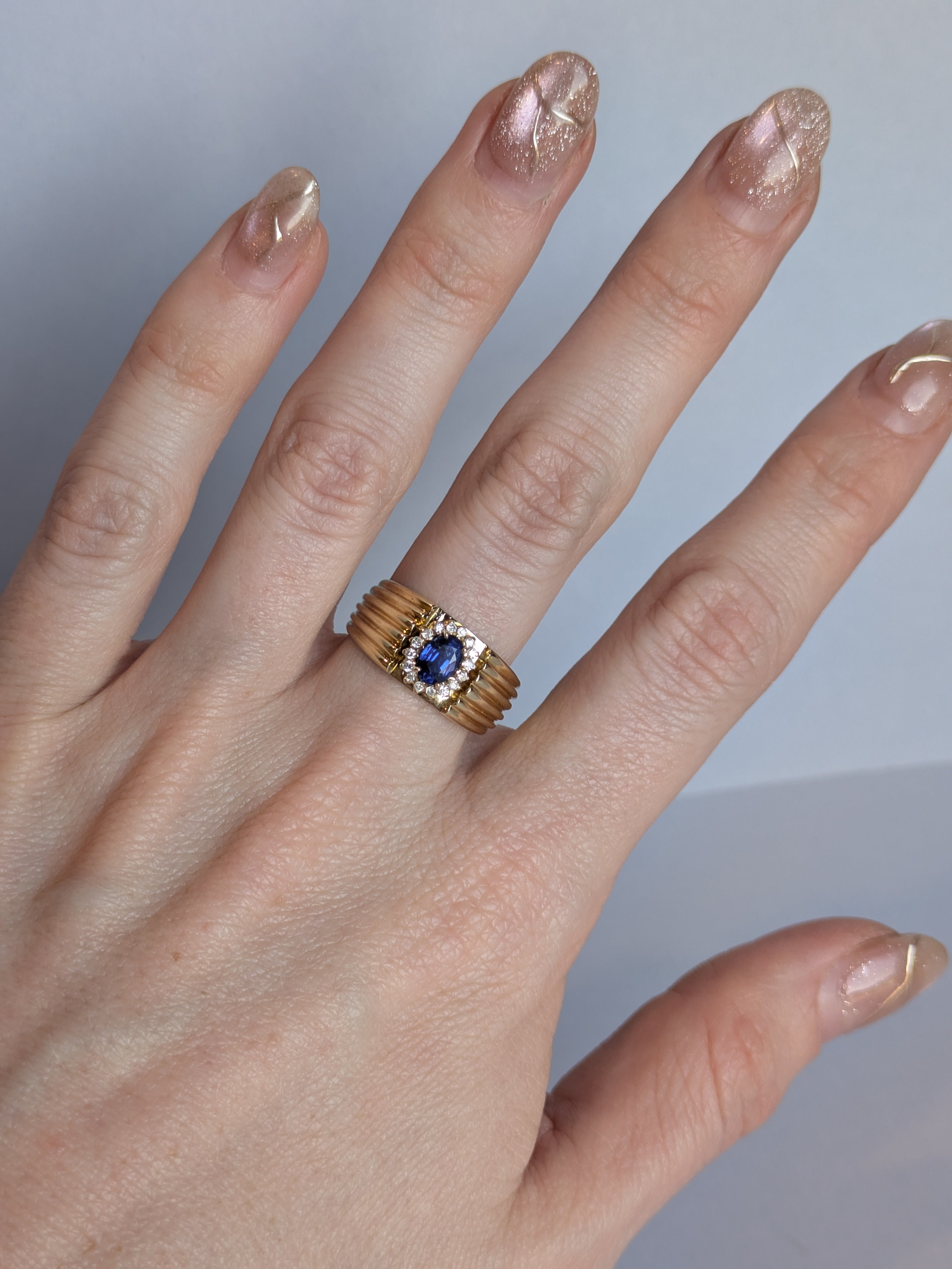 Sapphire and Diamond Halo Cigar Band
