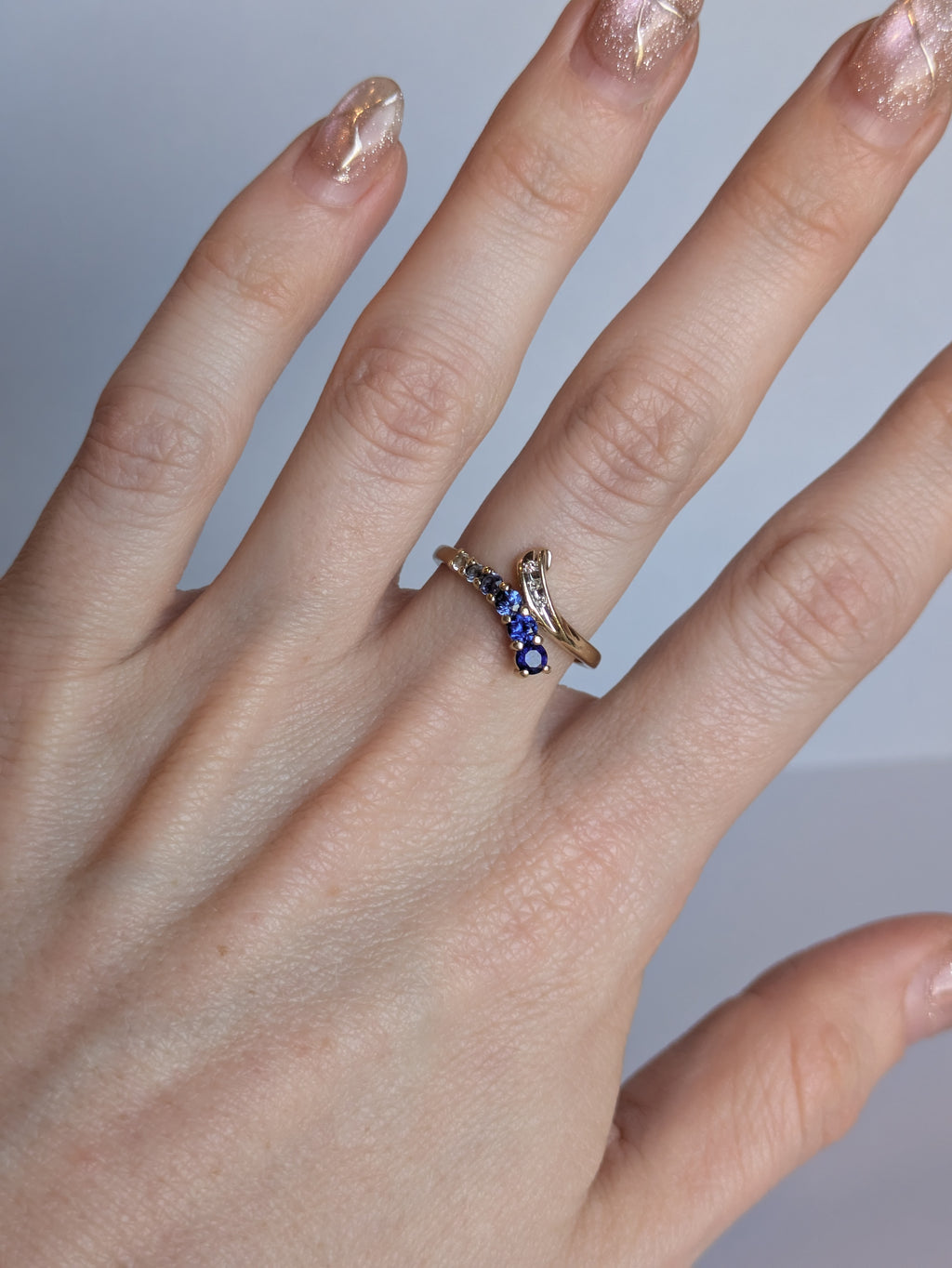 Graduated Colour Sapphire Bypass Ring
