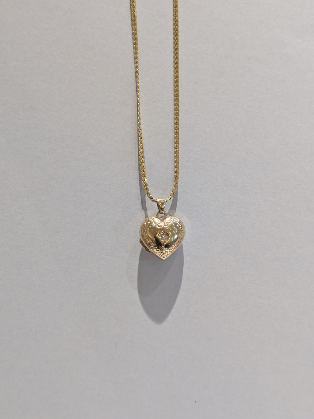 Yellow Gold Heart Locket with Gem