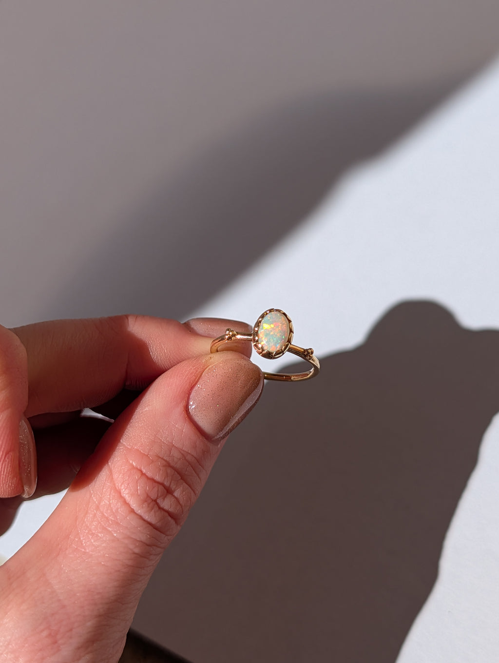 White Opal Cupped Ring