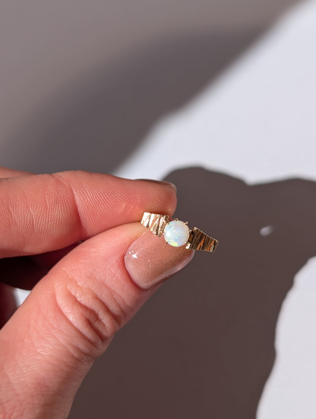 Fine Textured Band Opal Ring