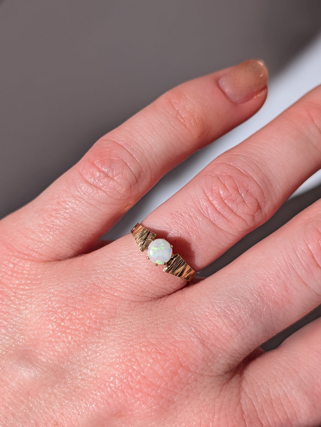 Fine Textured Band Opal Ring