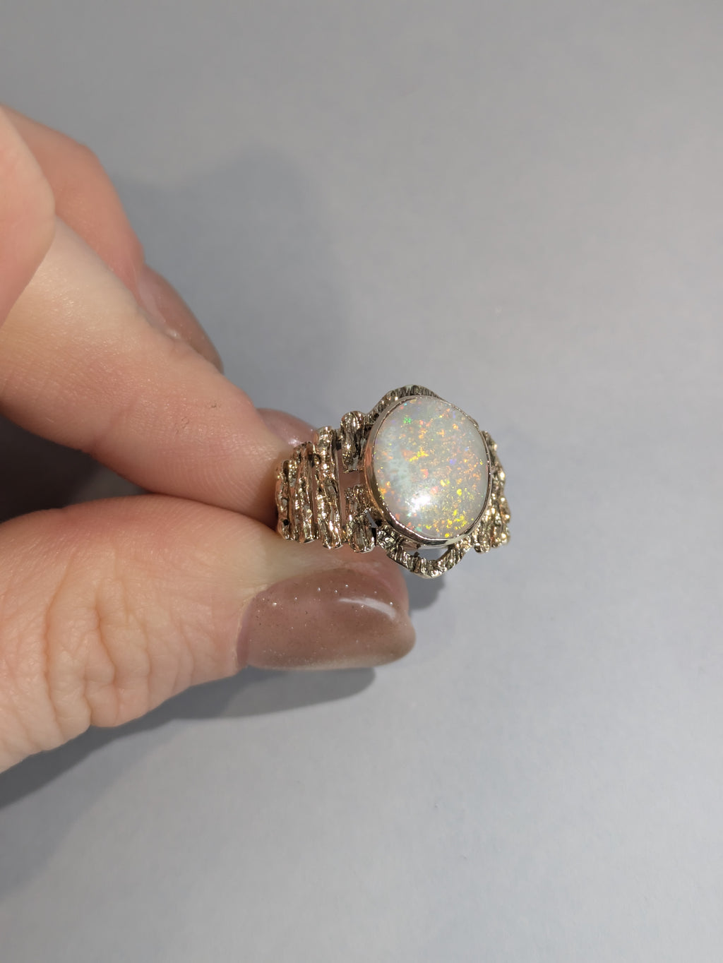 Wide Textured Opal Ring