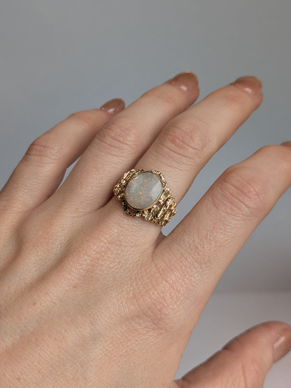 Wide Textured Opal Ring