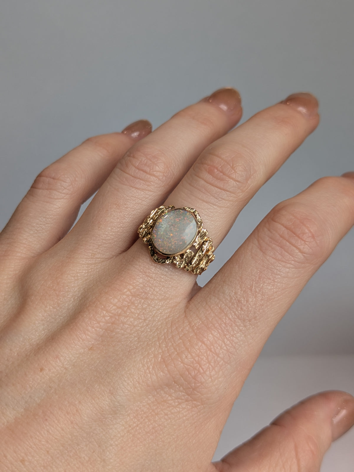 Wide Textured Opal Ring