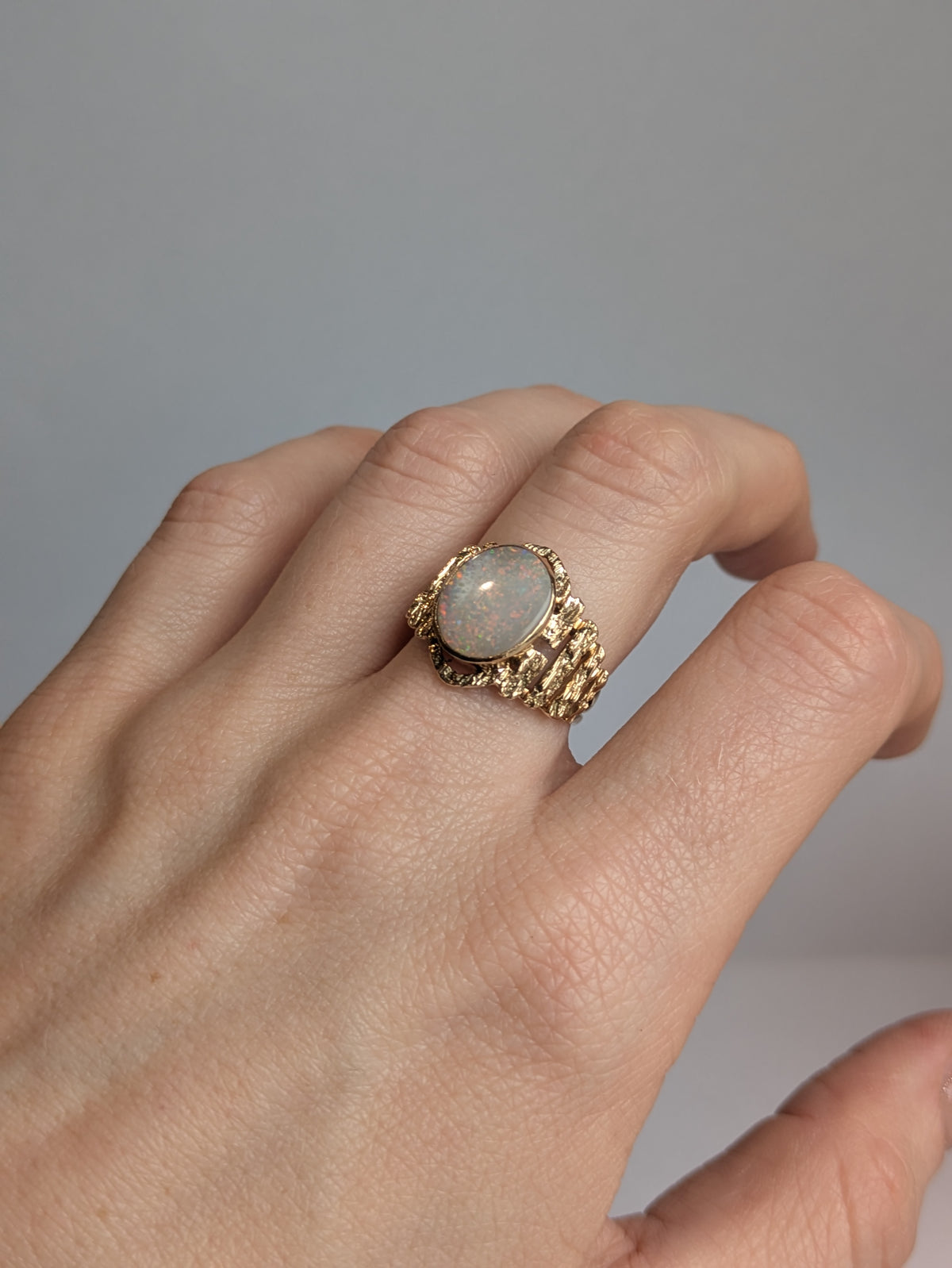 Wide Textured Opal Ring
